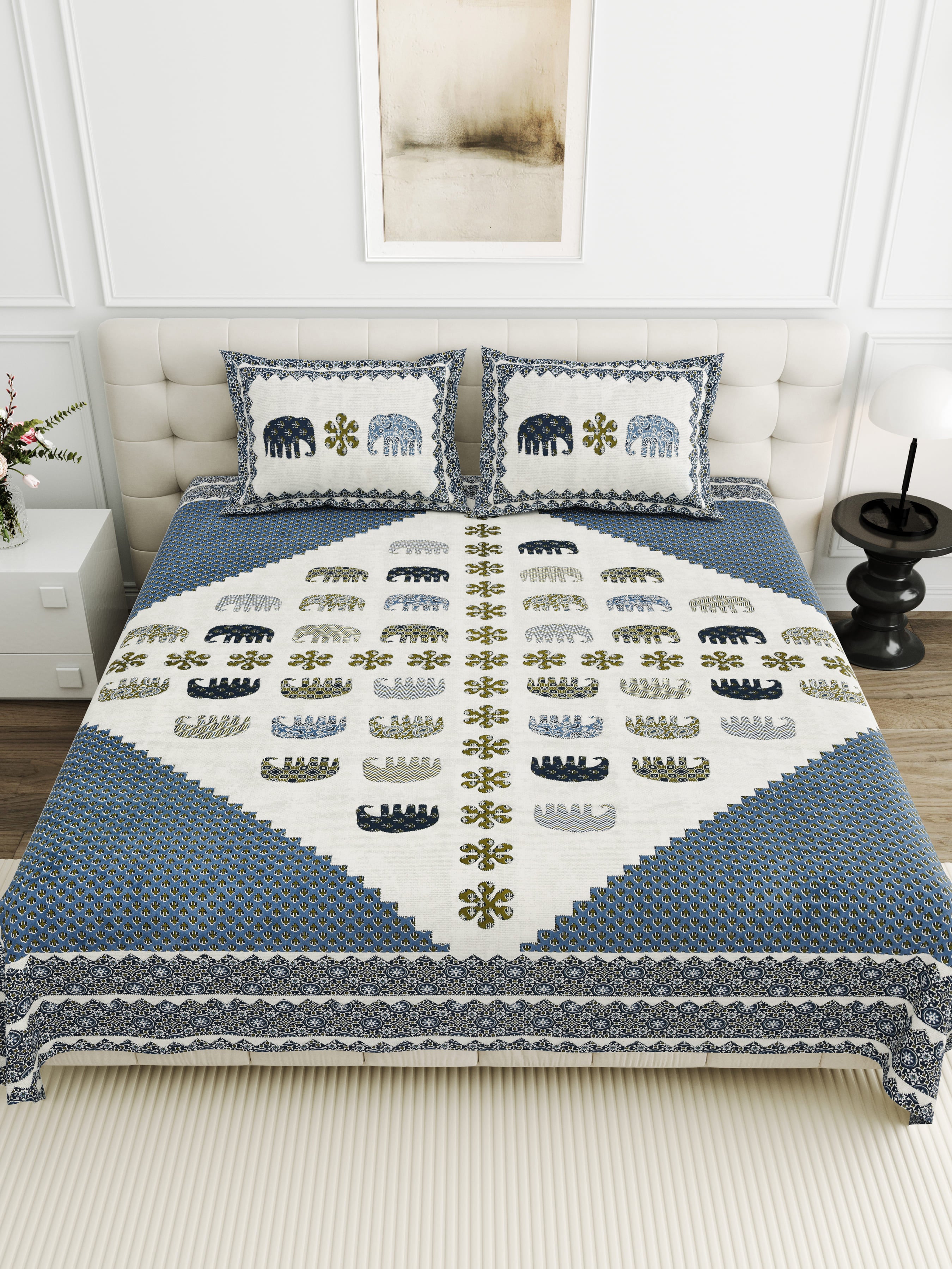 Viscose Gangour Collection 95x108 Double Bedsheet with Elephant & Motif Pattern