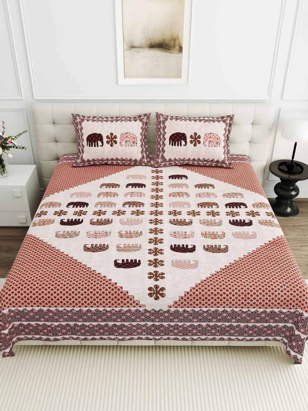 Viscose Gangour Collection 95x108 Double Bedsheet with Elephant & Motif Pattern