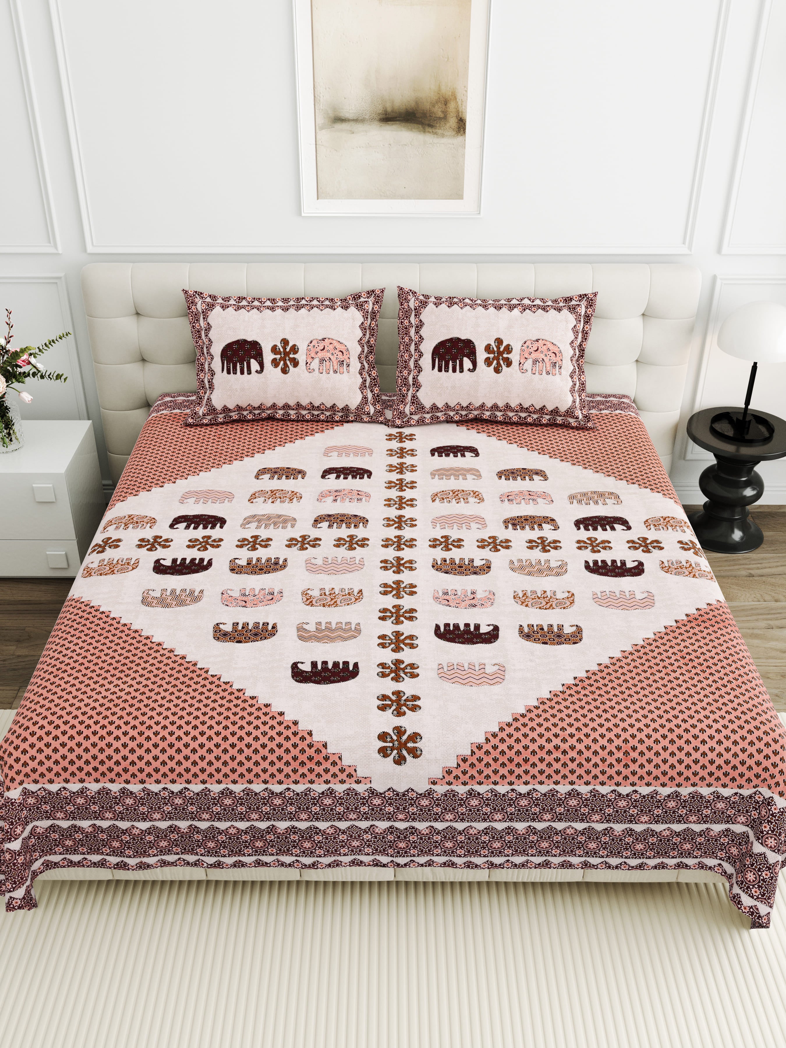 Viscose Gangour Collection 95x108 Double Bedsheet with Elephant & Motif Pattern