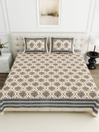 Viscose Bindaas Collection 95x108 Double Bedsheet with Diamond Floral Patterns & Pillow Covers