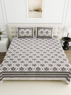 Viscose Bindaas Collection 95x108 Double Bedsheet with Diamond Floral Patterns & Pillow Covers