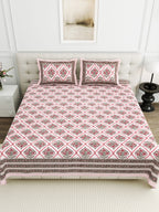 Viscose Bindaas Collection 95x108 Double Bedsheet with Diamond Floral Patterns & Pillow Covers
