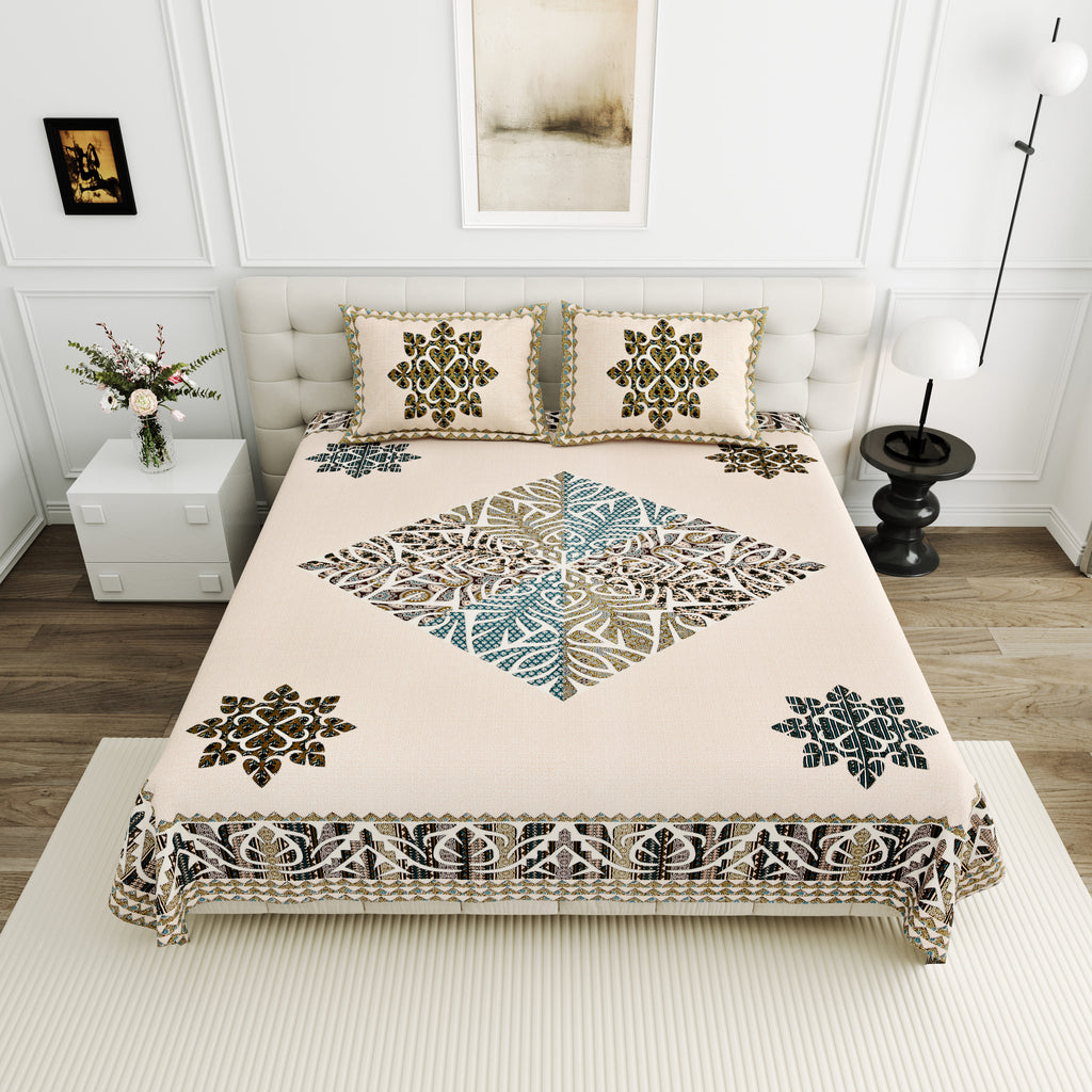 Viscose Gangour Collection 95x108 Double Bedsheet with Geometric Floral Design