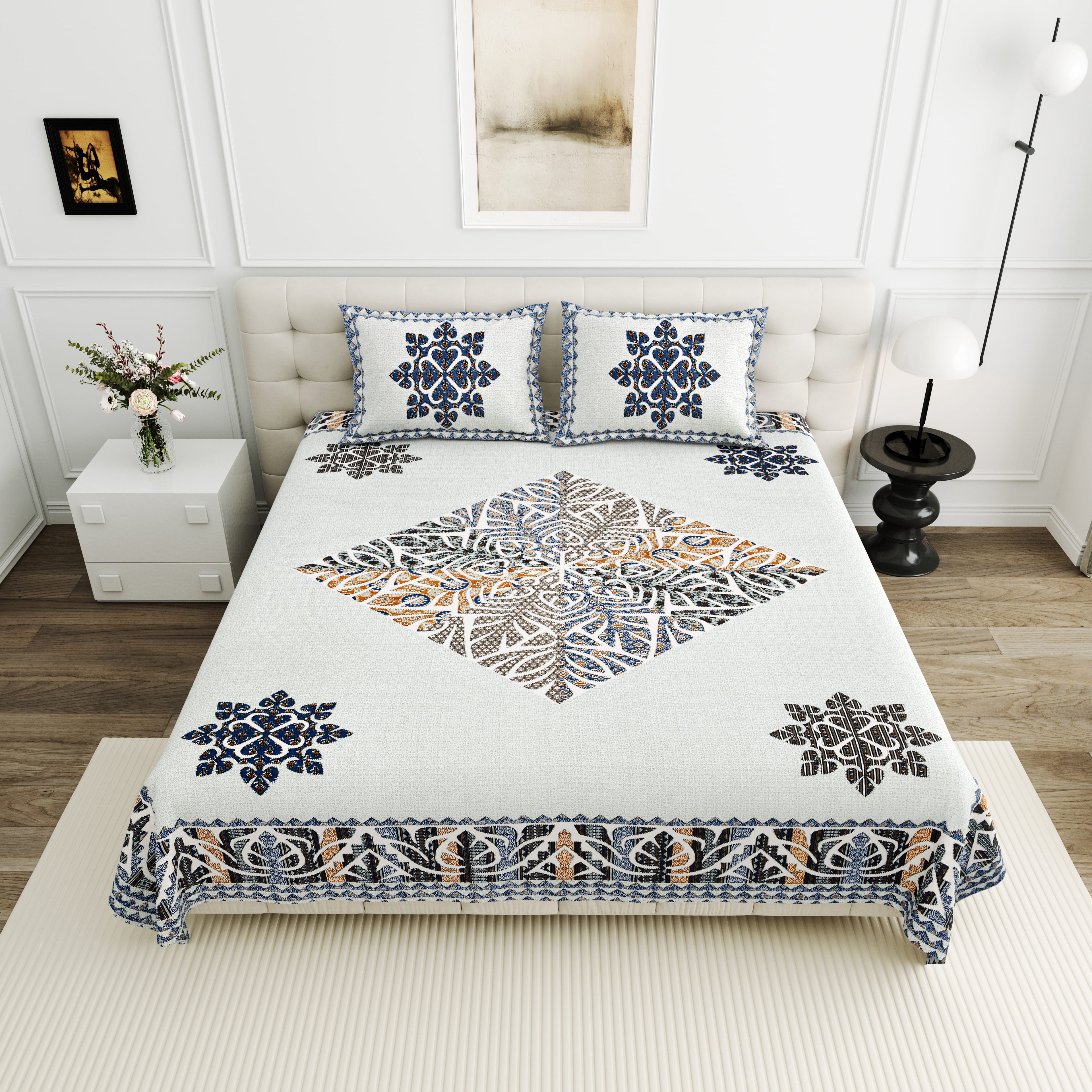 Viscose Gangour Collection 95x108 Double Bedsheet with Geometric Floral Design