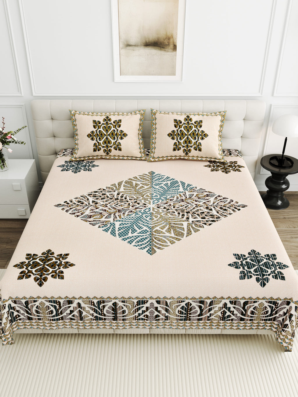 Viscose Gangour Collection 95x108 Double Bedsheet with Geometric Floral Design