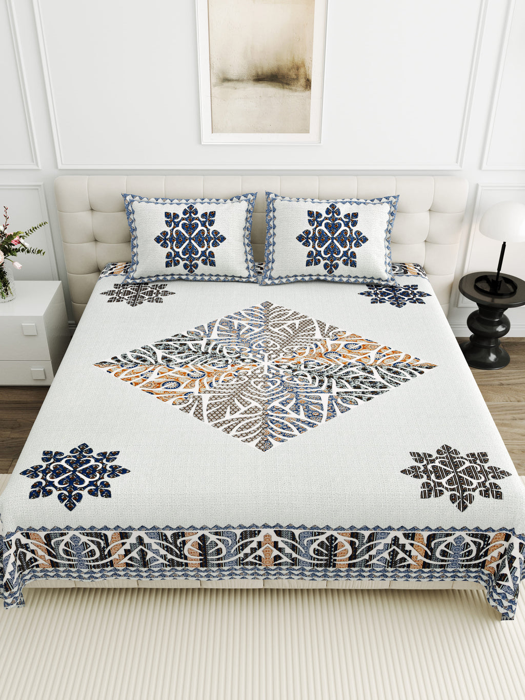 Viscose Gangour Collection 95x108 Double Bedsheet with Geometric Floral Design