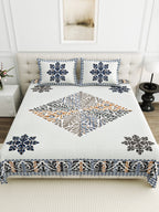 Viscose Gangour Collection 95x108 Double Bedsheet with Geometric Floral Design