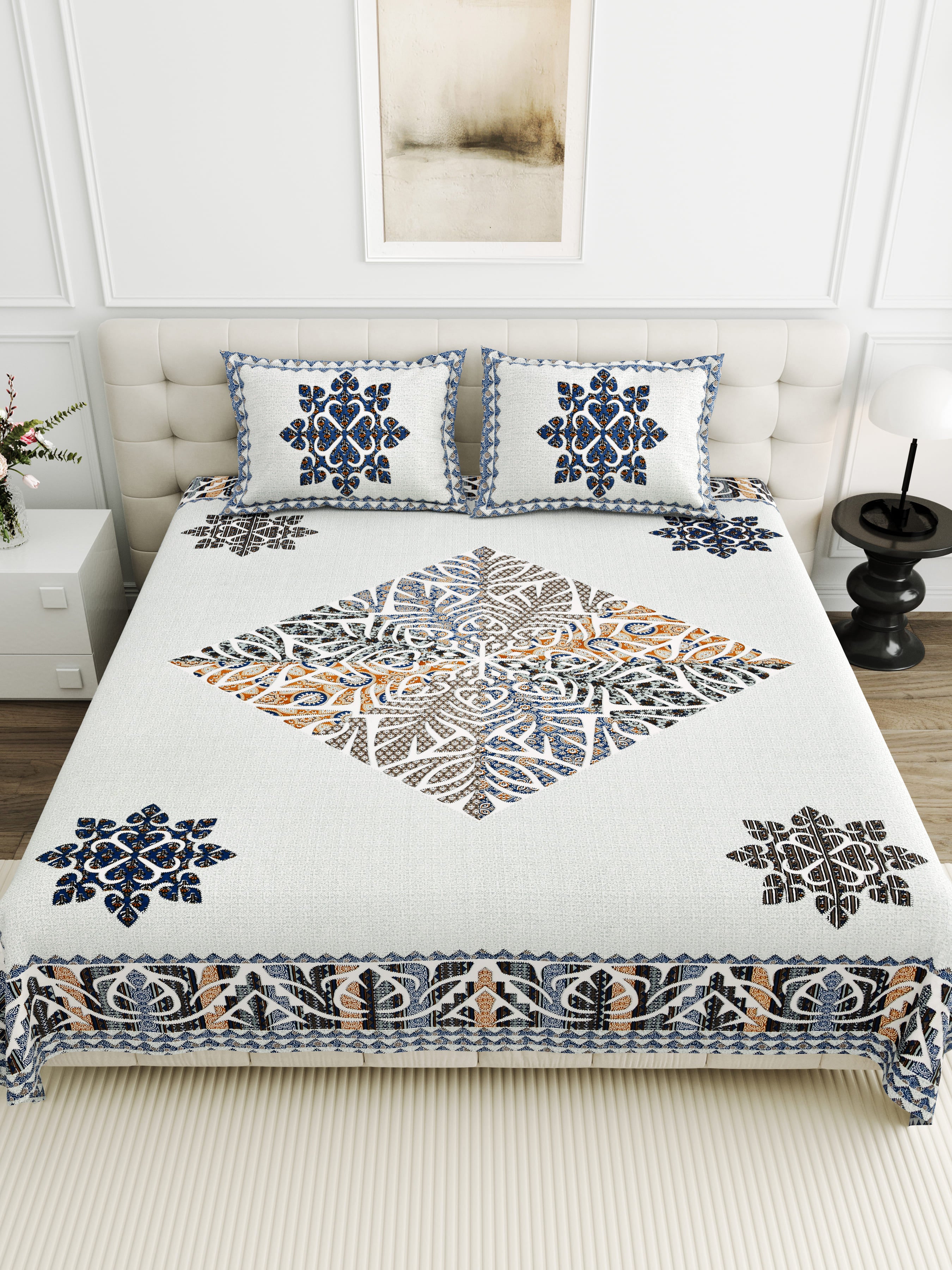 Viscose Gangour Collection 95x108 Double Bedsheet with Geometric Floral Design