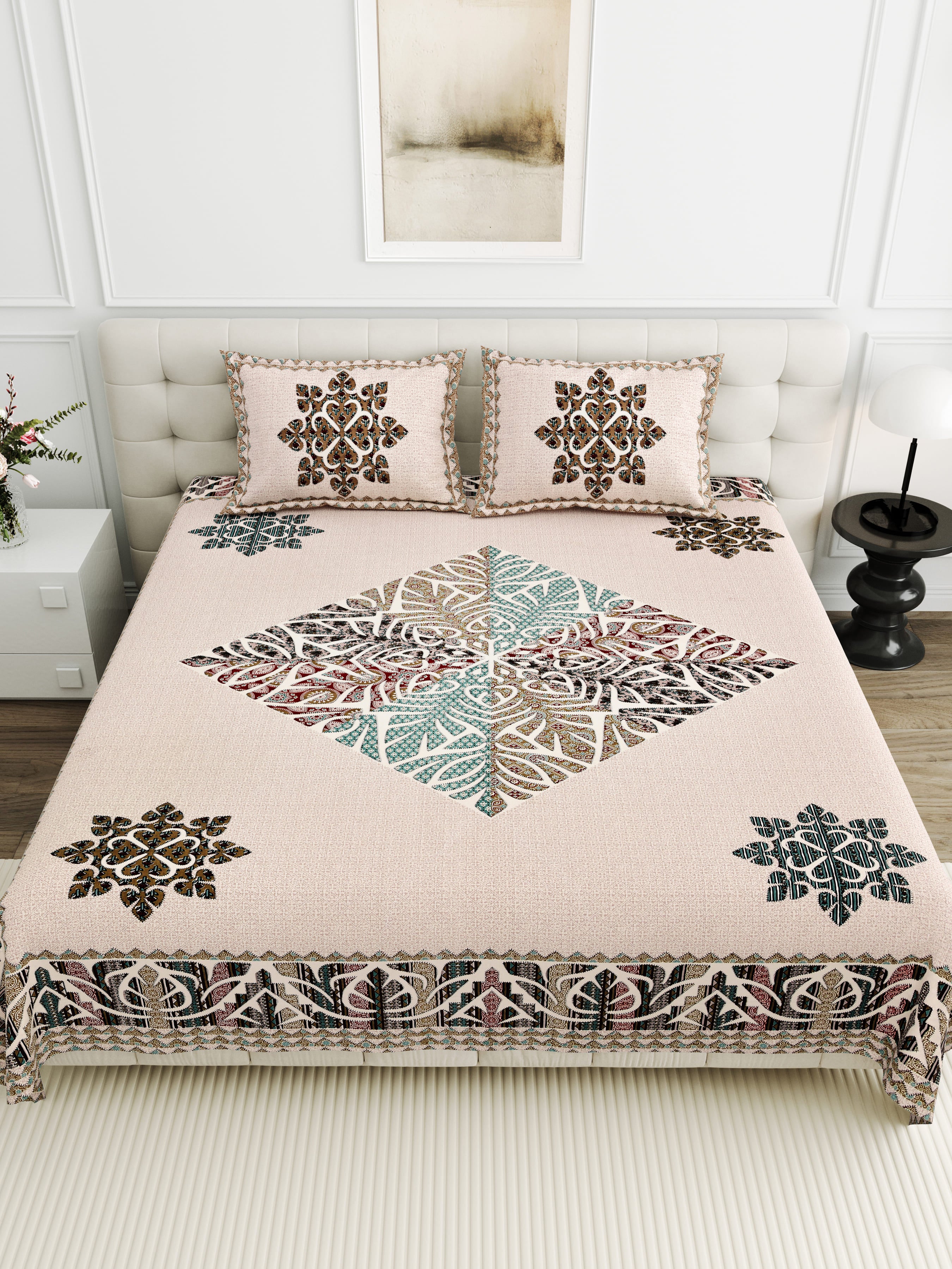 Viscose Gangour Collection 95x108 Double Bedsheet with Geometric Floral Design