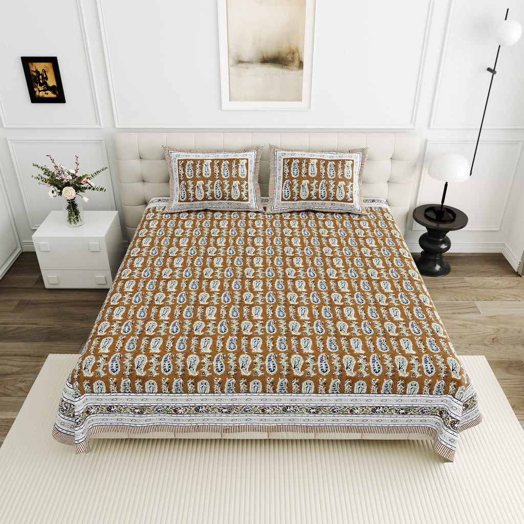 Viscose Bindaas Collection 95x108 Double Bedsheet with Traditional Paisley & Border Detailing