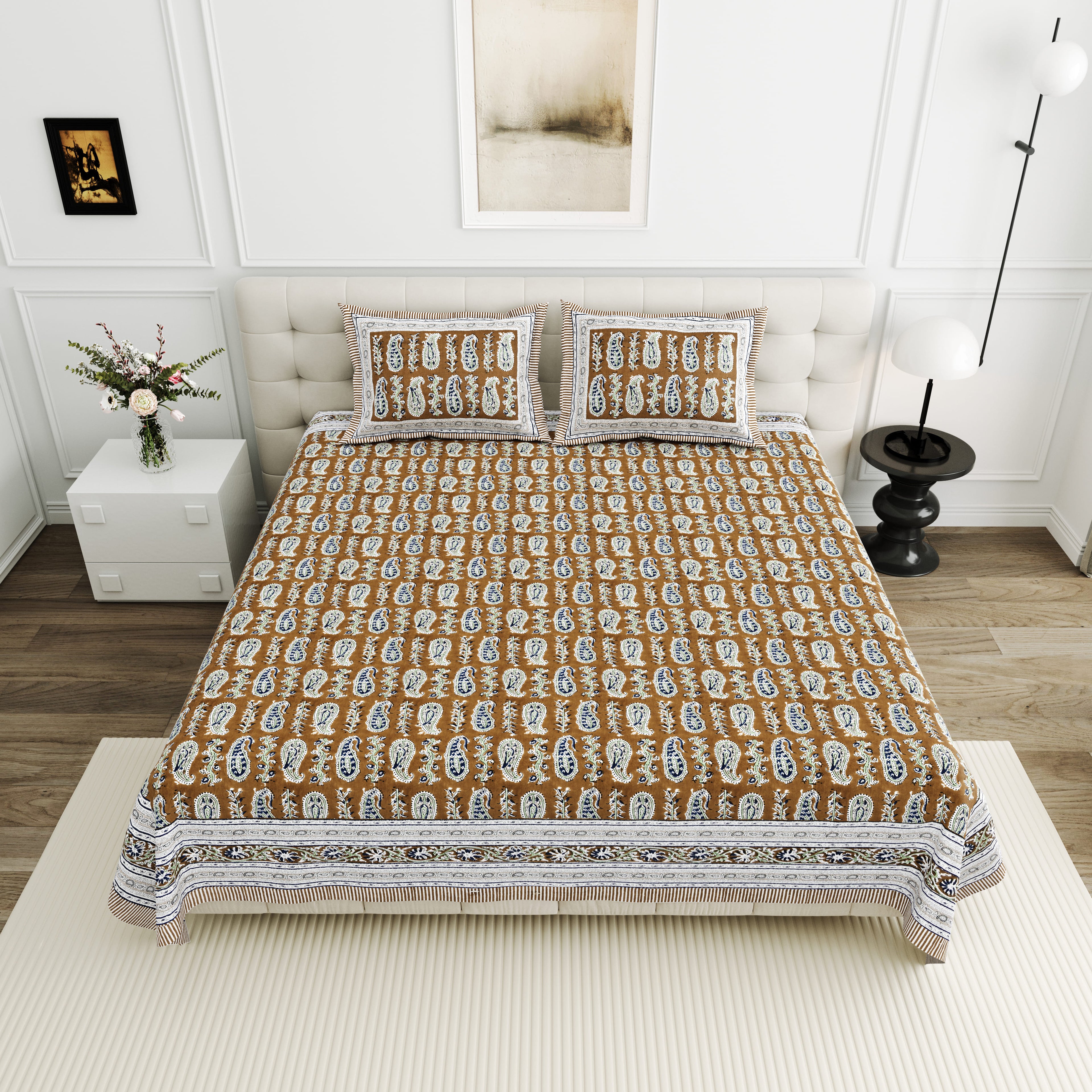 Viscose Bindaas Collection 95x108 Double Bedsheet with Traditional Paisley & Border Detailing