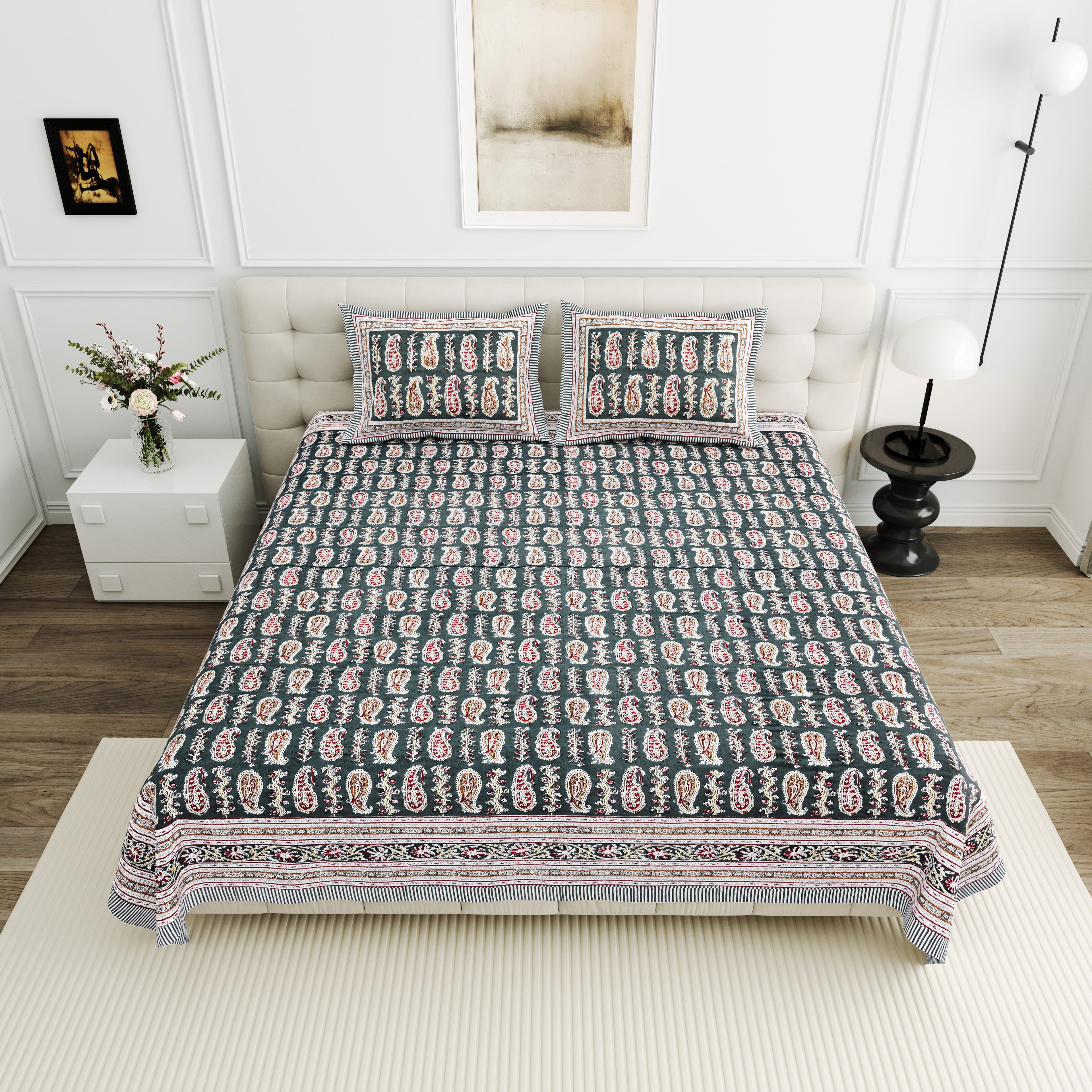 Viscose Bindaas Collection 95x108 Double Bedsheet with Traditional Paisley & Border Detailing