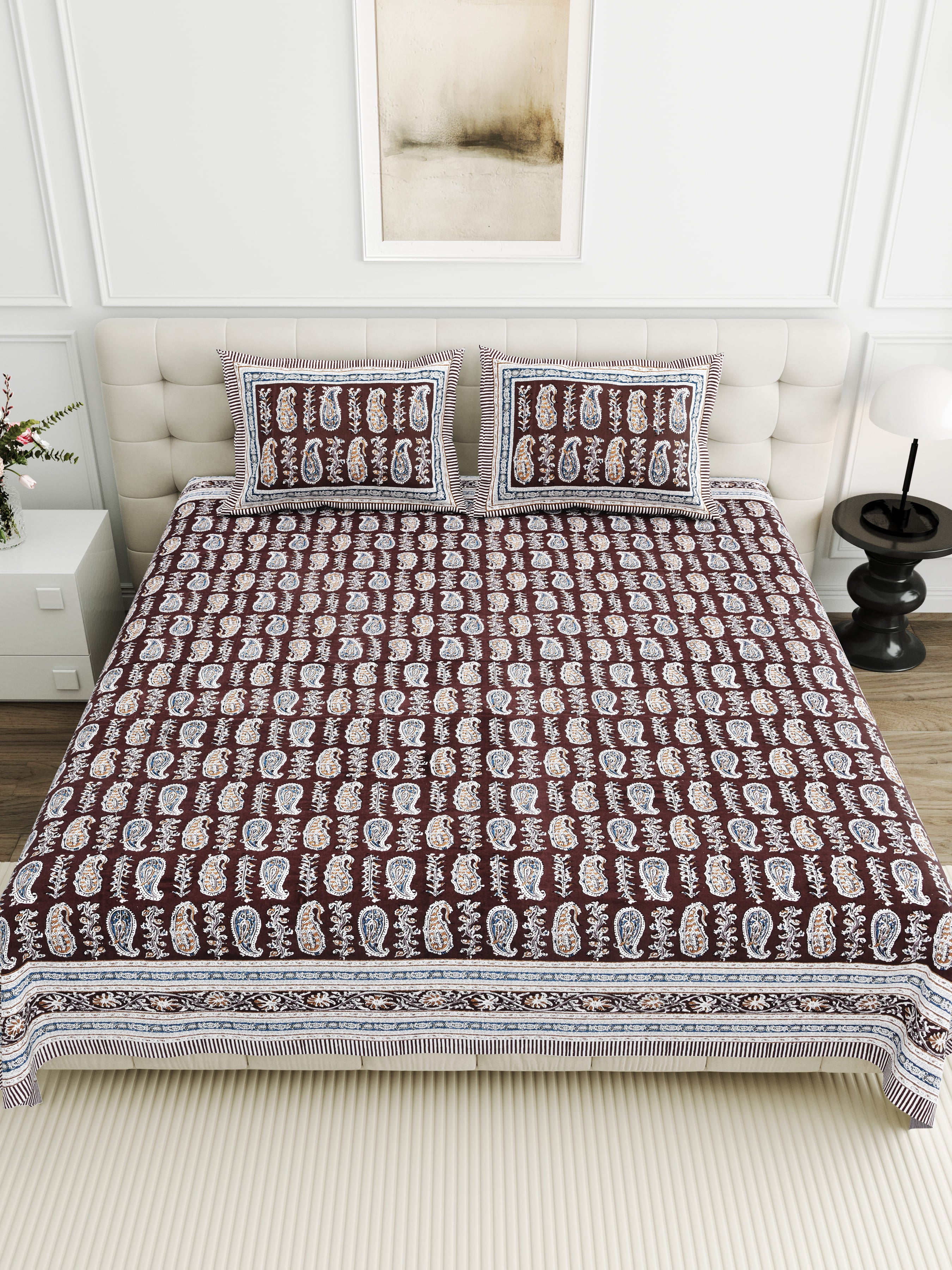 Viscose Bindaas Collection 95x108 Double Bedsheet with Traditional Paisley & Border Detailing