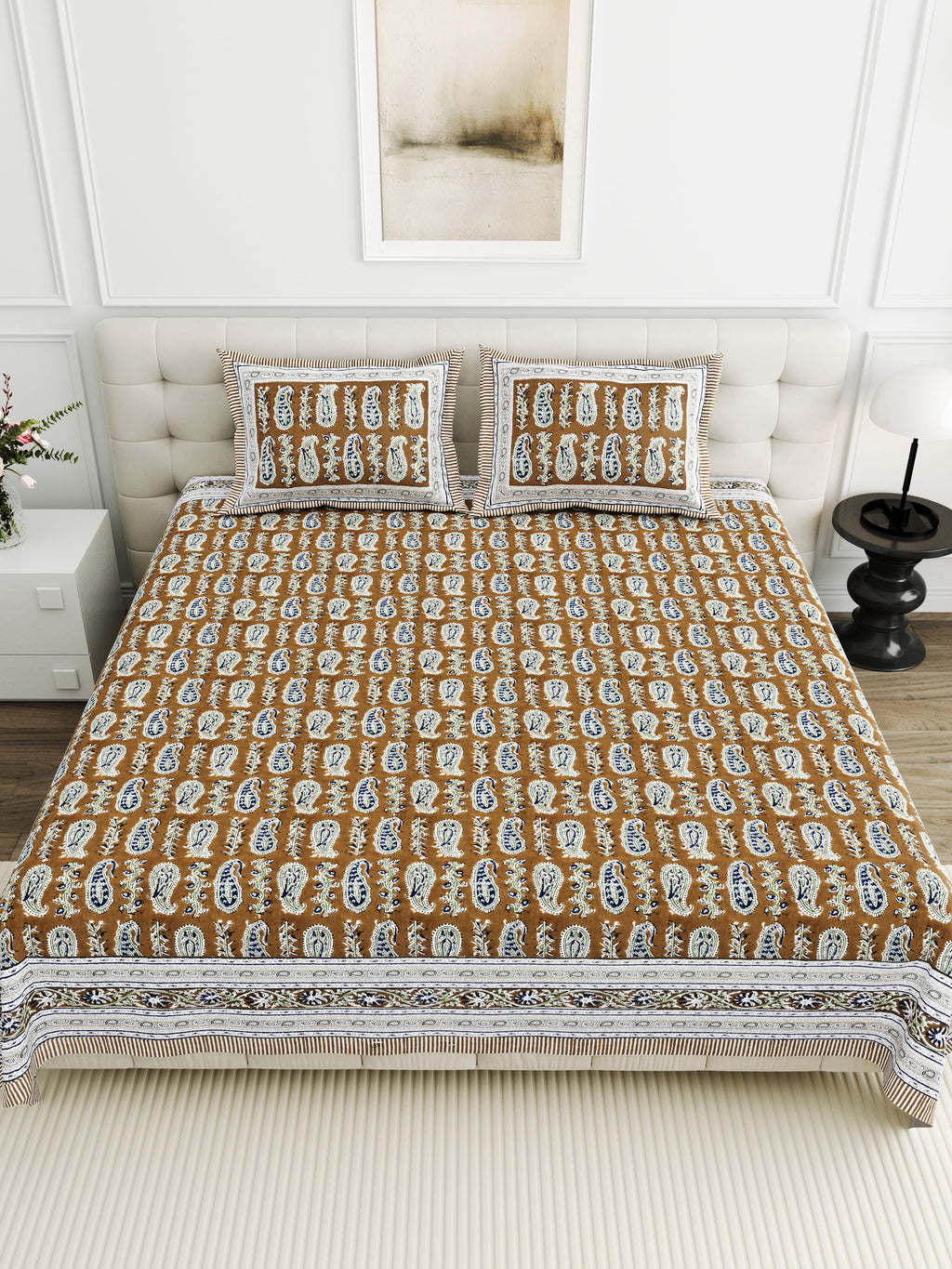 Viscose Bindaas Collection 95x108 Double Bedsheet with Traditional Paisley & Border Detailing