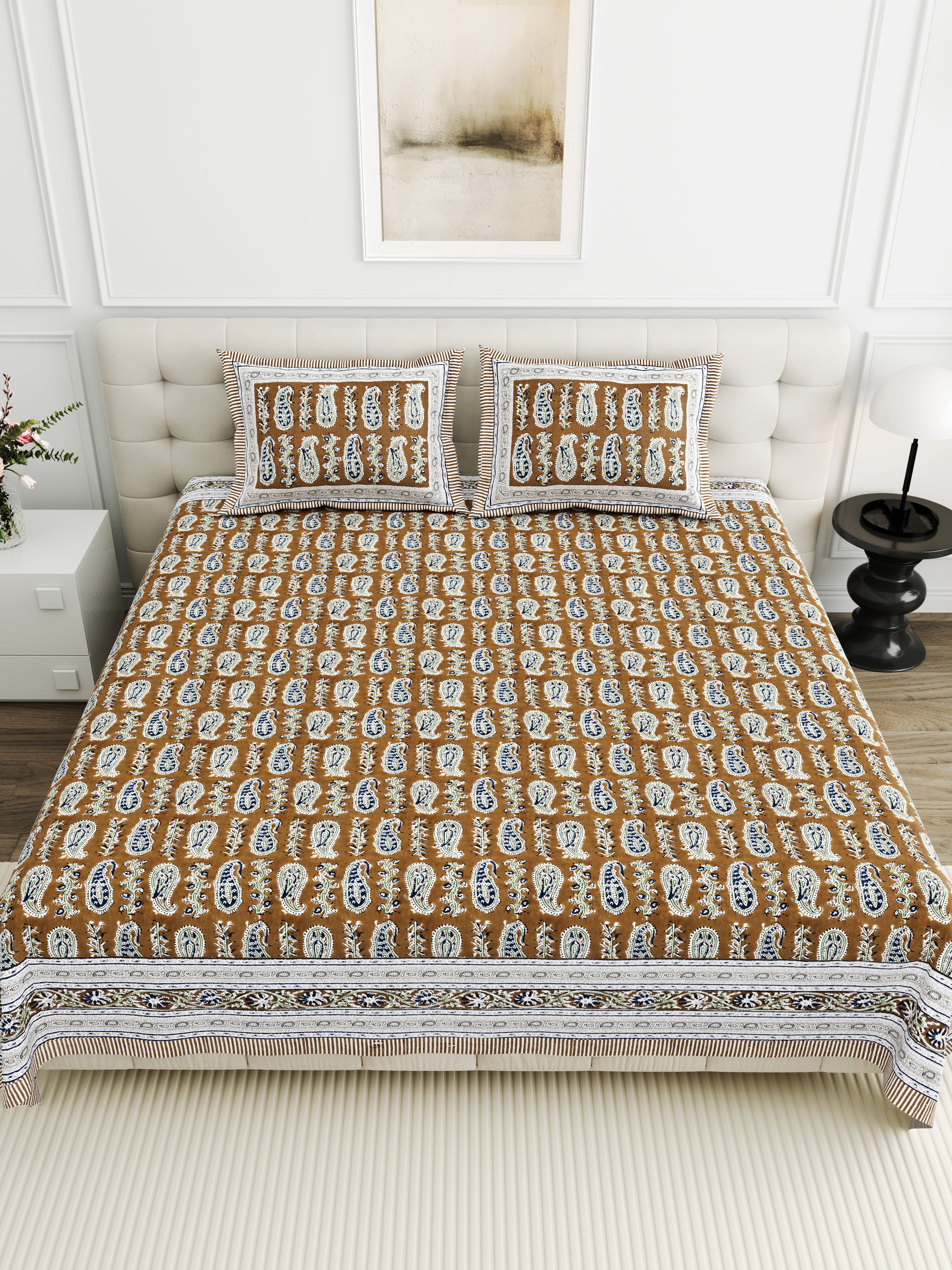 Viscose Bindaas Collection 95x108 Double Bedsheet with Traditional Paisley & Border Detailing