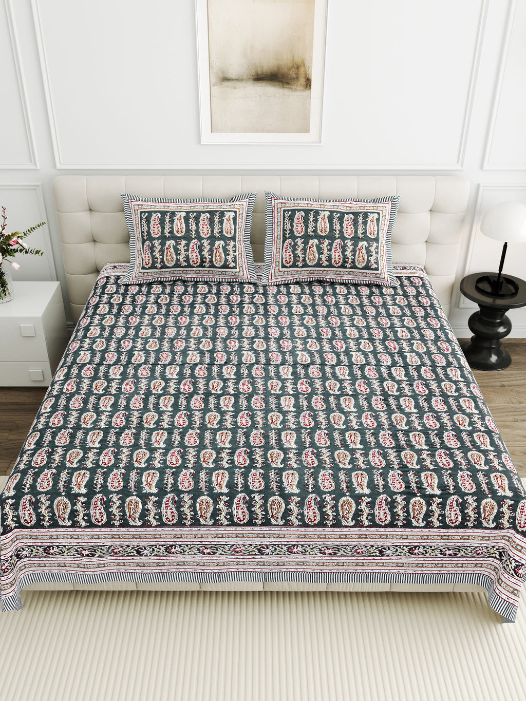 Viscose Bindaas Collection 95x108 Double Bedsheet with Traditional Paisley & Border Detailing