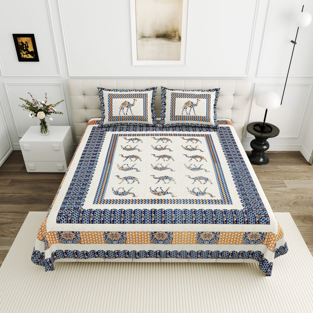 Viscose Gangour Collection 95x108 Double Bedsheet with Camel Motif Design