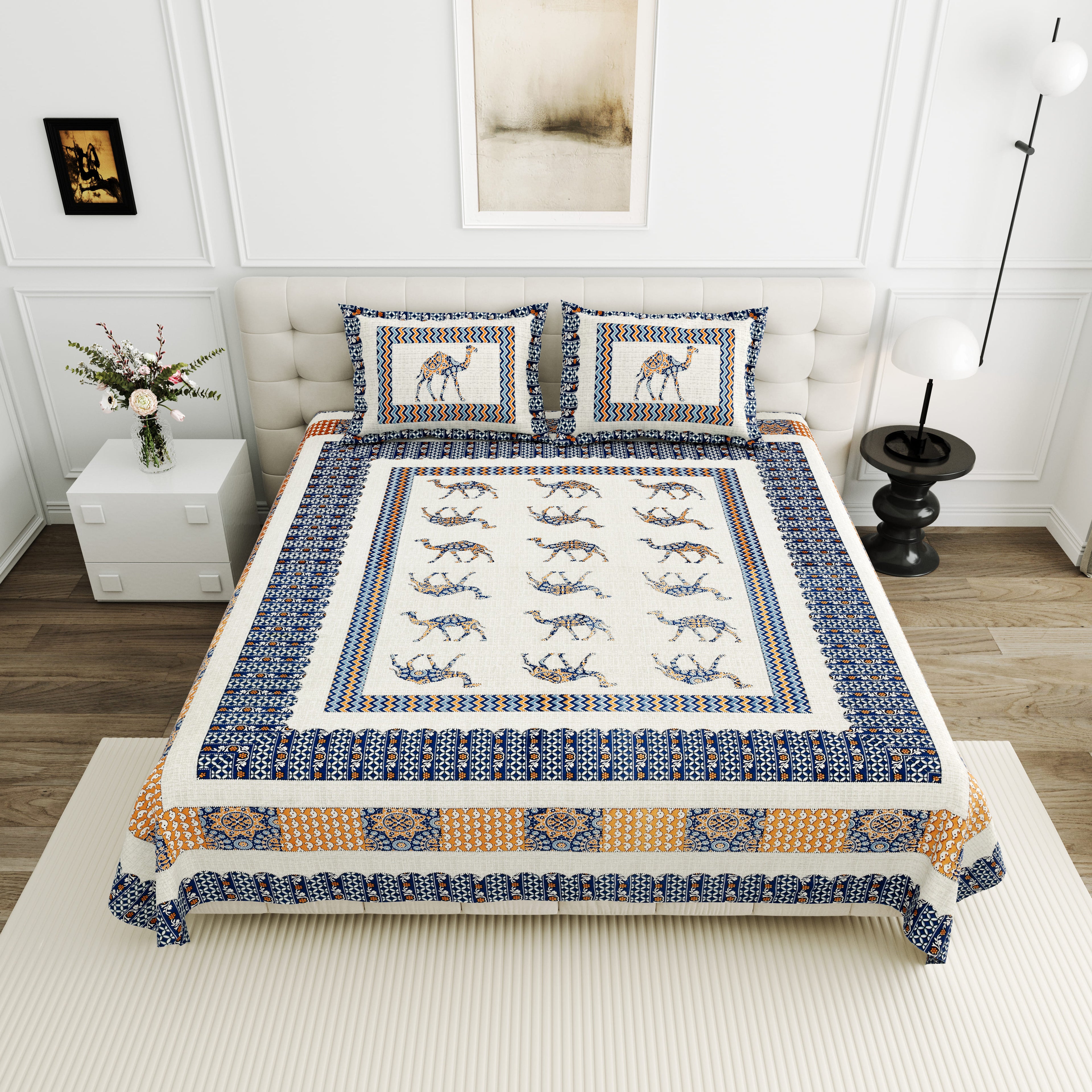 Viscose Gangour Collection 95x108 Double Bedsheet with Camel Motif Design