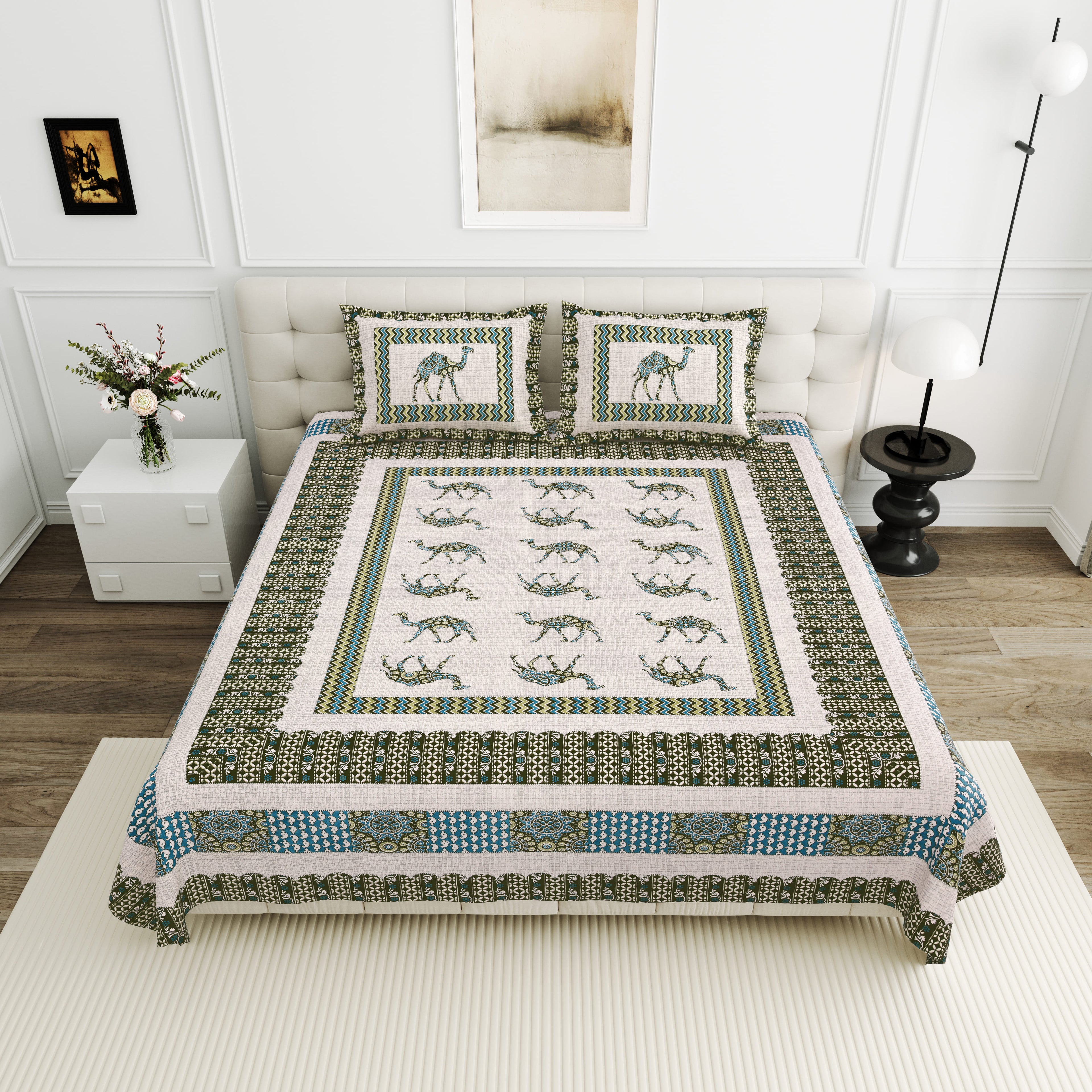 Viscose Gangour Collection 95x108 Double Bedsheet with Camel Motif Design