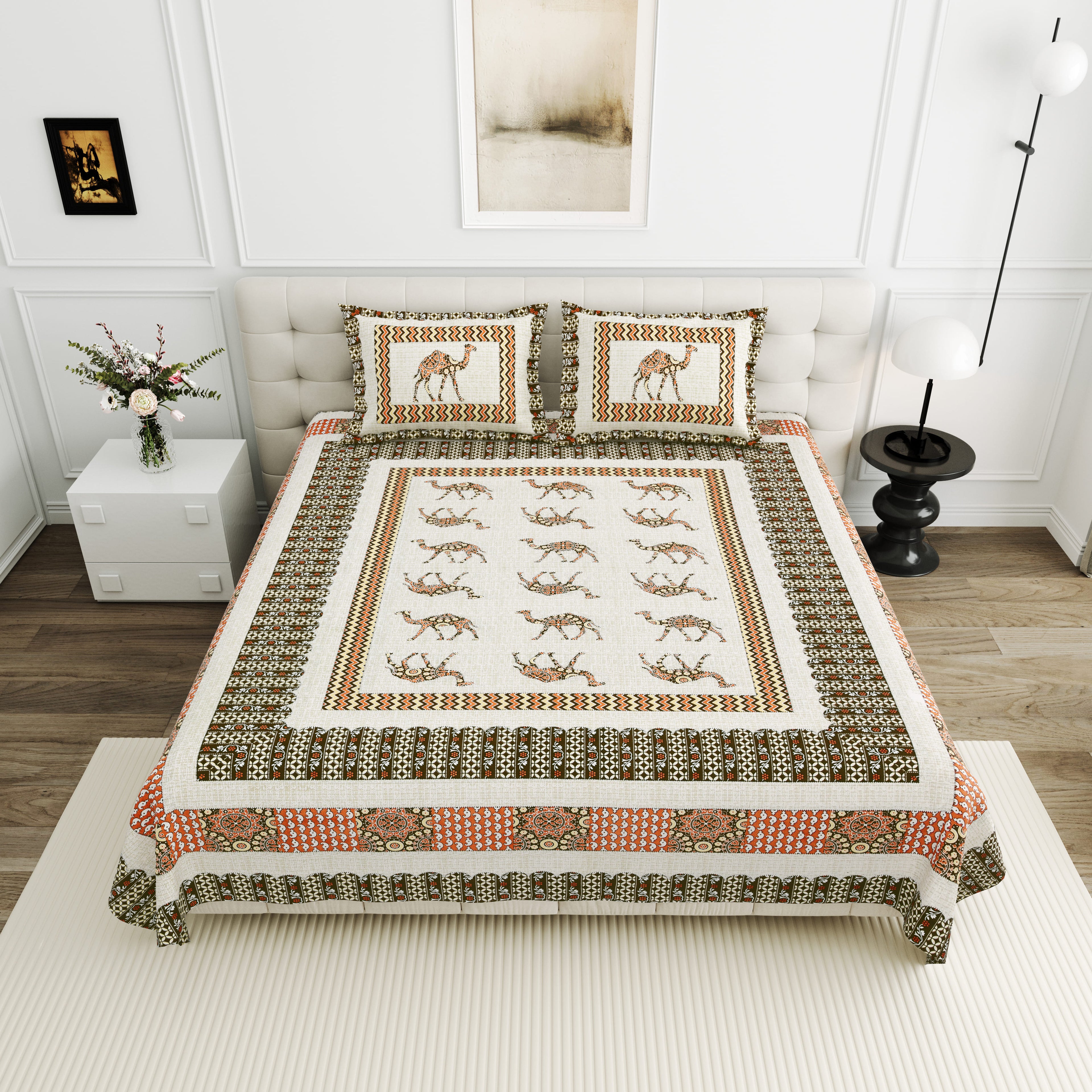 Viscose Gangour Collection 95x108 Double Bedsheet with Camel Motif Design