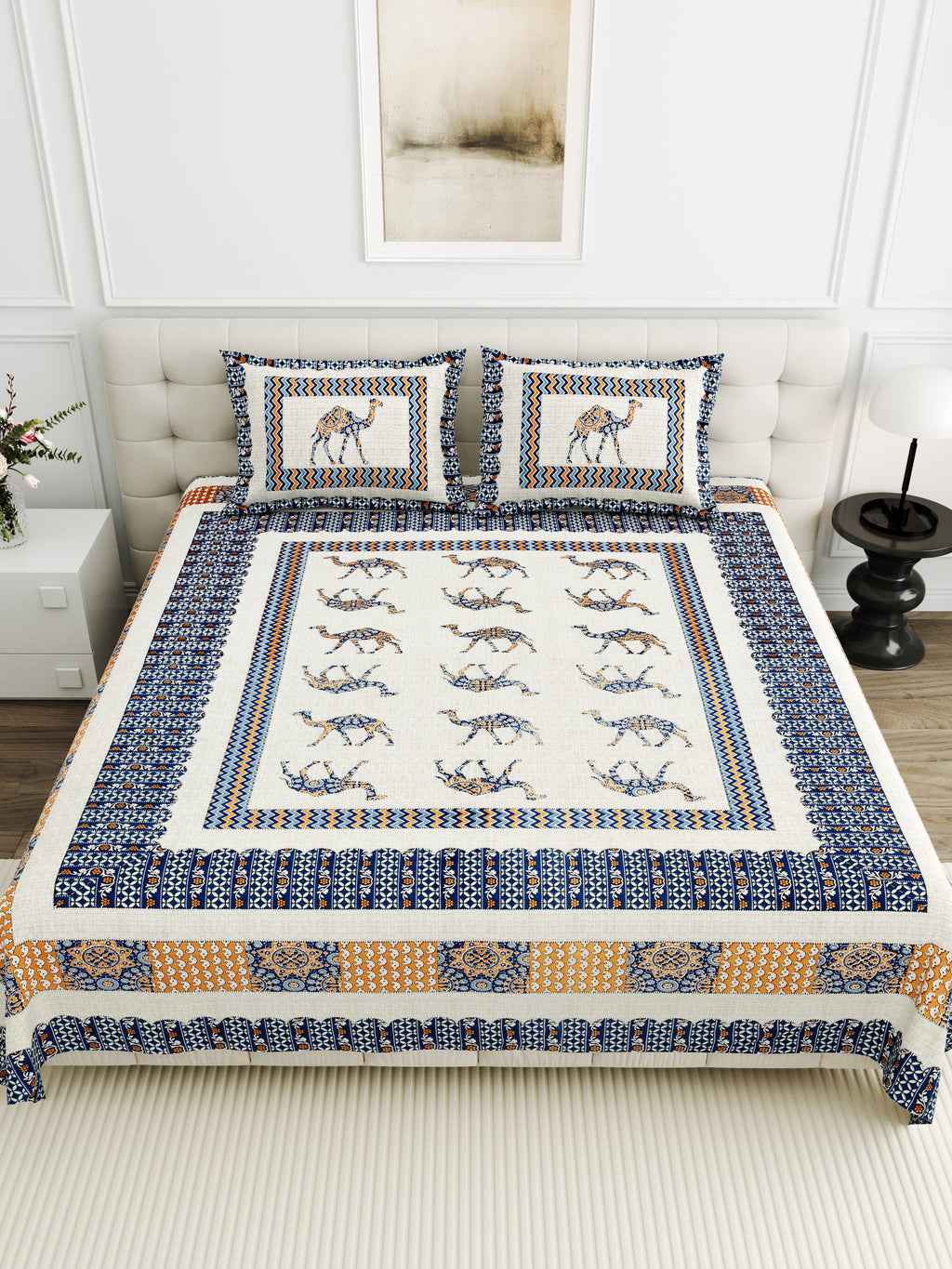 Viscose Gangour Collection 95x108 Double Bedsheet with Camel Motif Design