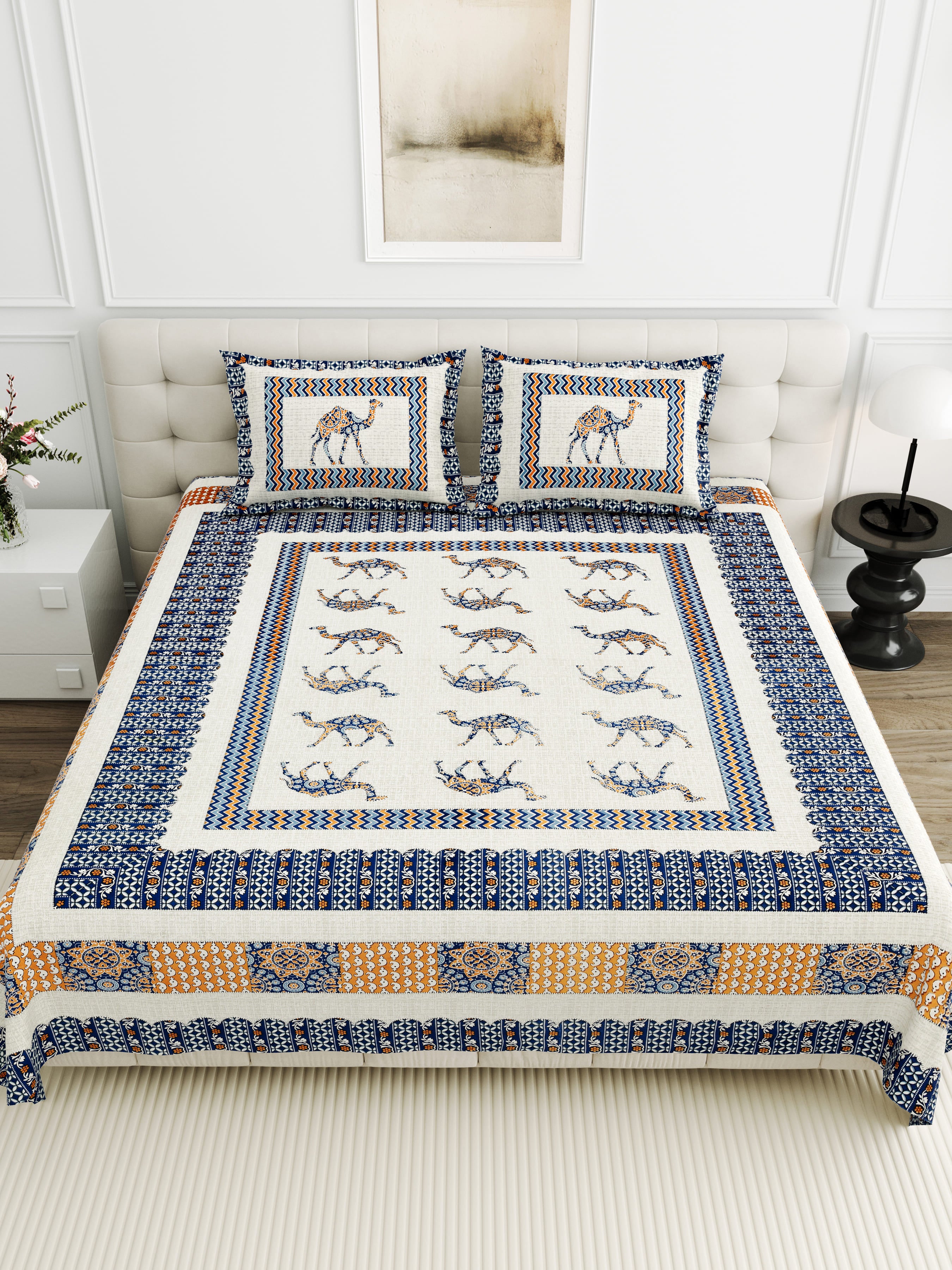 Viscose Gangour Collection 95x108 Double Bedsheet with Camel Motif Design