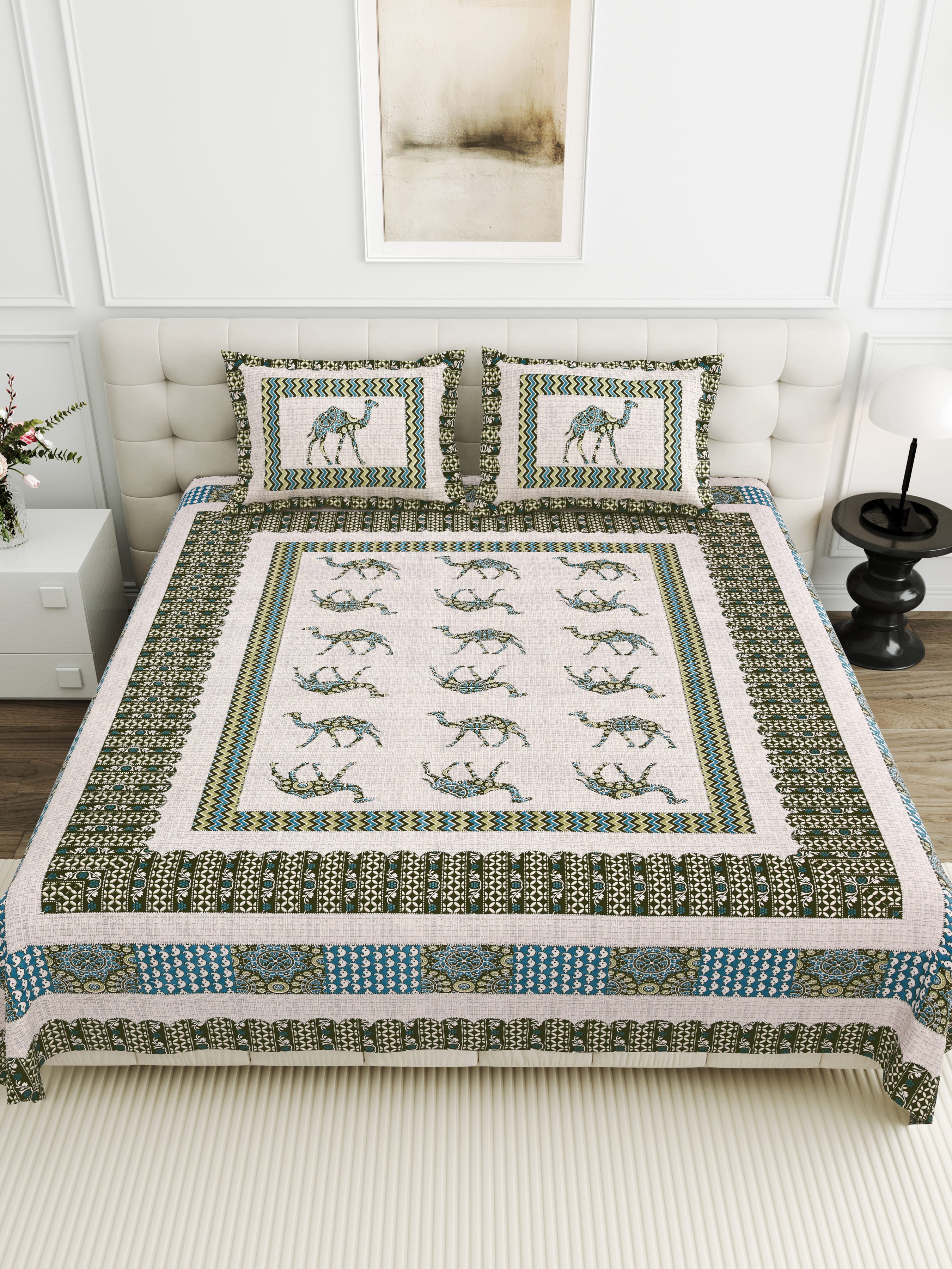 Viscose Gangour Collection 95x108 Double Bedsheet with Camel Motif Design
