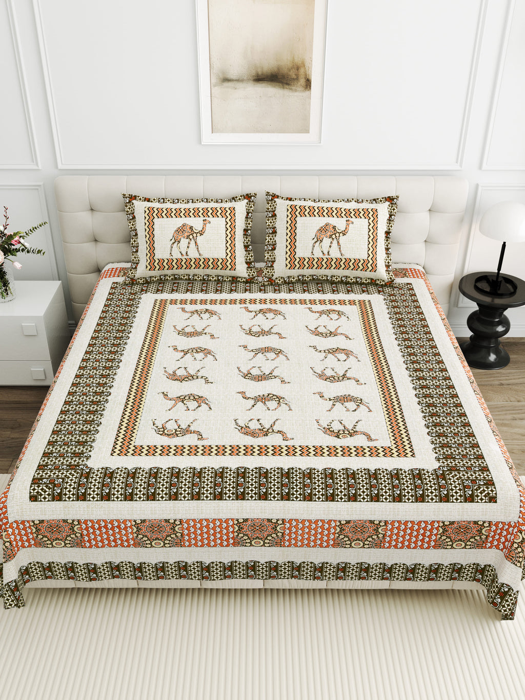 Viscose Gangour Collection 95x108 Double Bedsheet with Camel Motif Design
