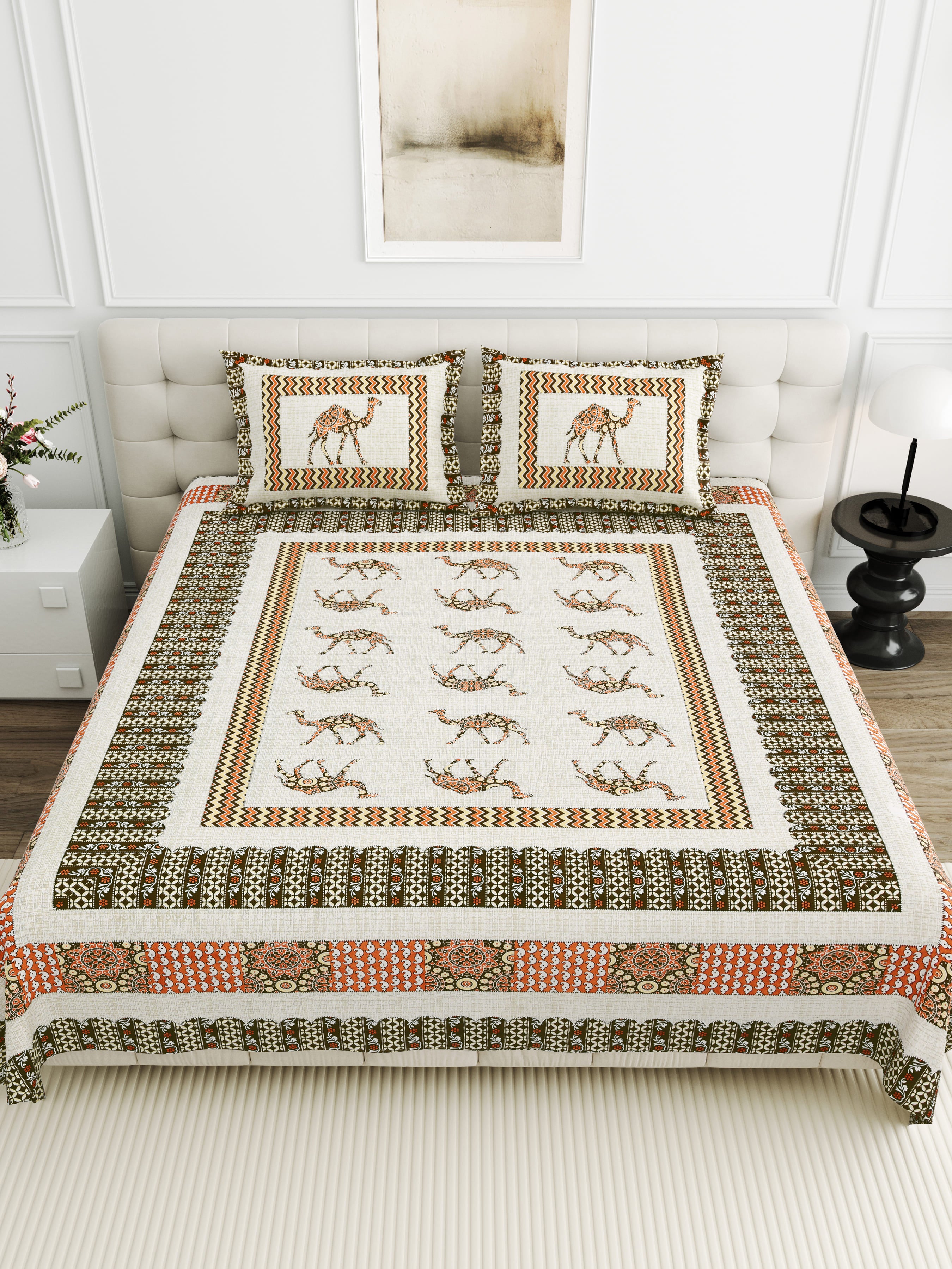 Viscose Gangour Collection 95x108 Double Bedsheet with Camel Motif Design
