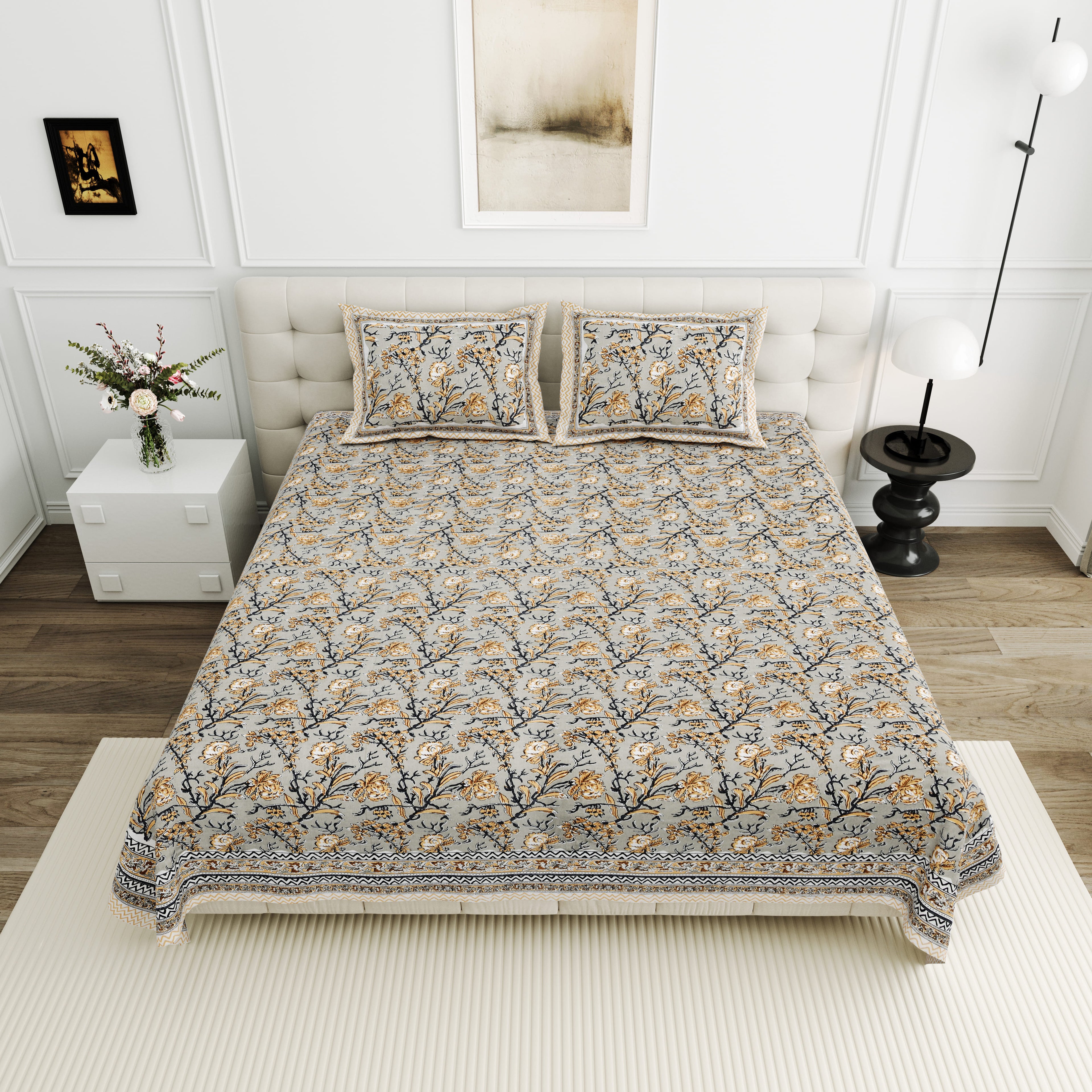 Viscose Bindaas Collection 95x108 Double Bedsheet with Elegant Floral Vine Pattern