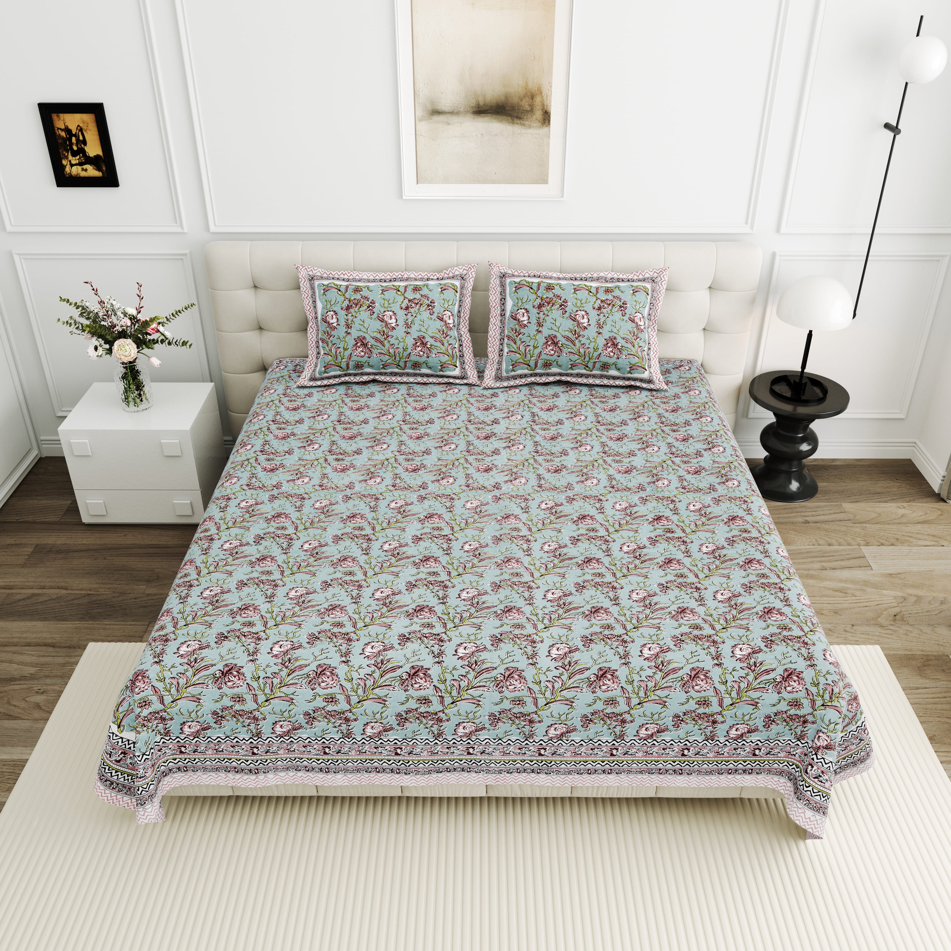 Viscose Bindaas Collection 95x108 Double Bedsheet with Elegant Floral Vine Pattern