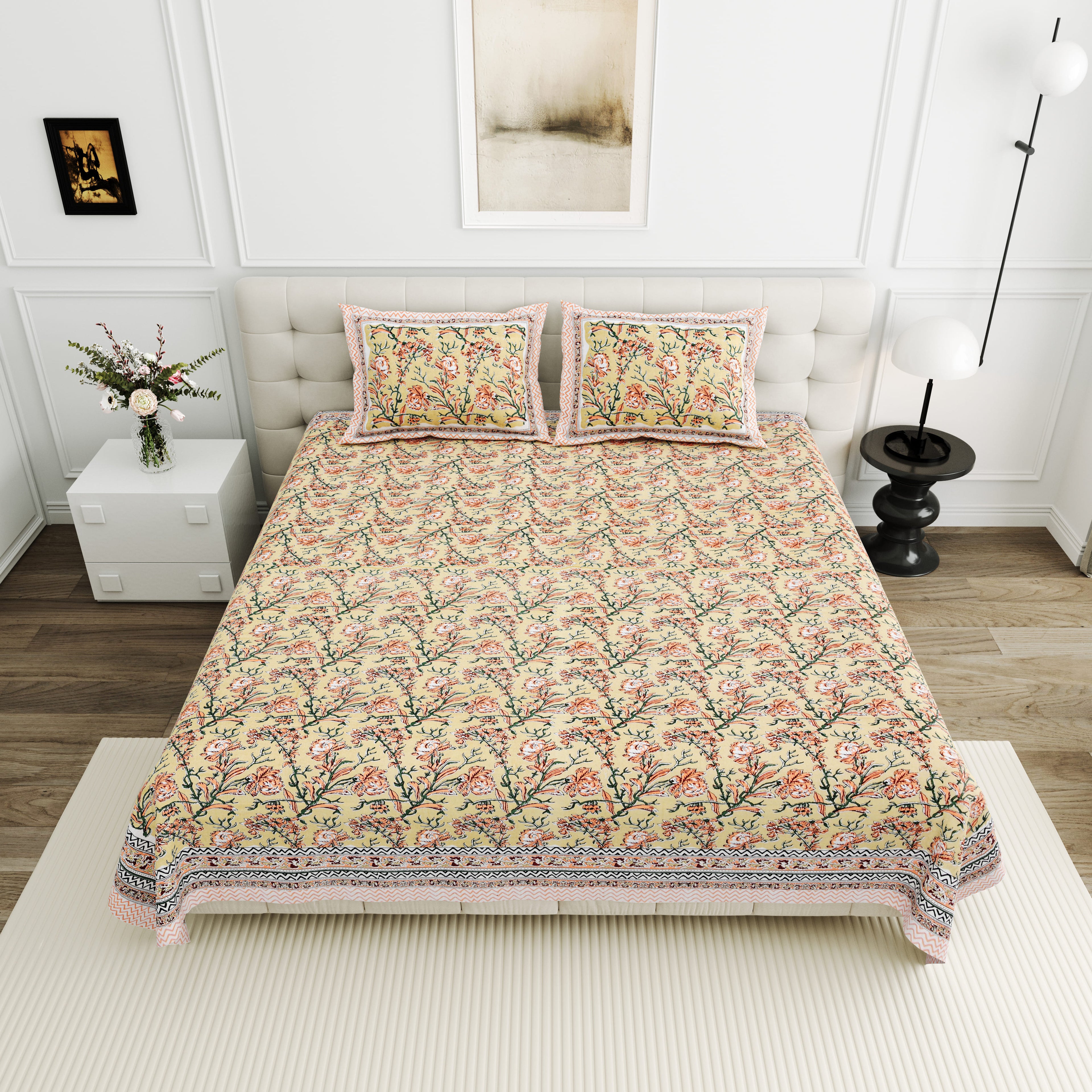 Viscose Bindaas Collection 95x108 Double Bedsheet with Elegant Floral Vine Pattern