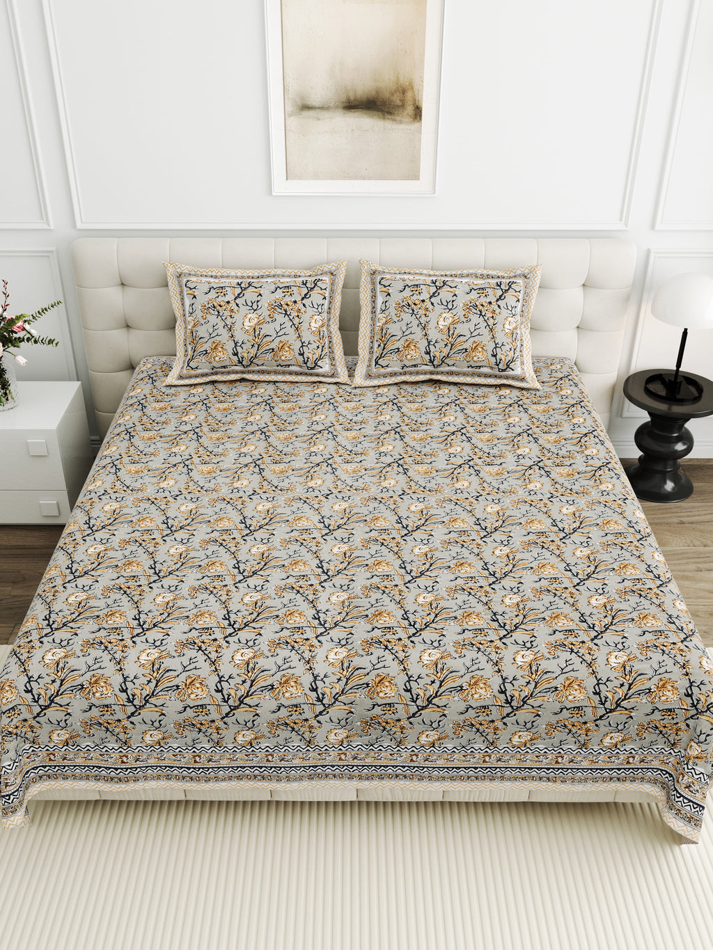 Viscose Bindaas Collection 95x108 Double Bedsheet with Elegant Floral Vine Pattern