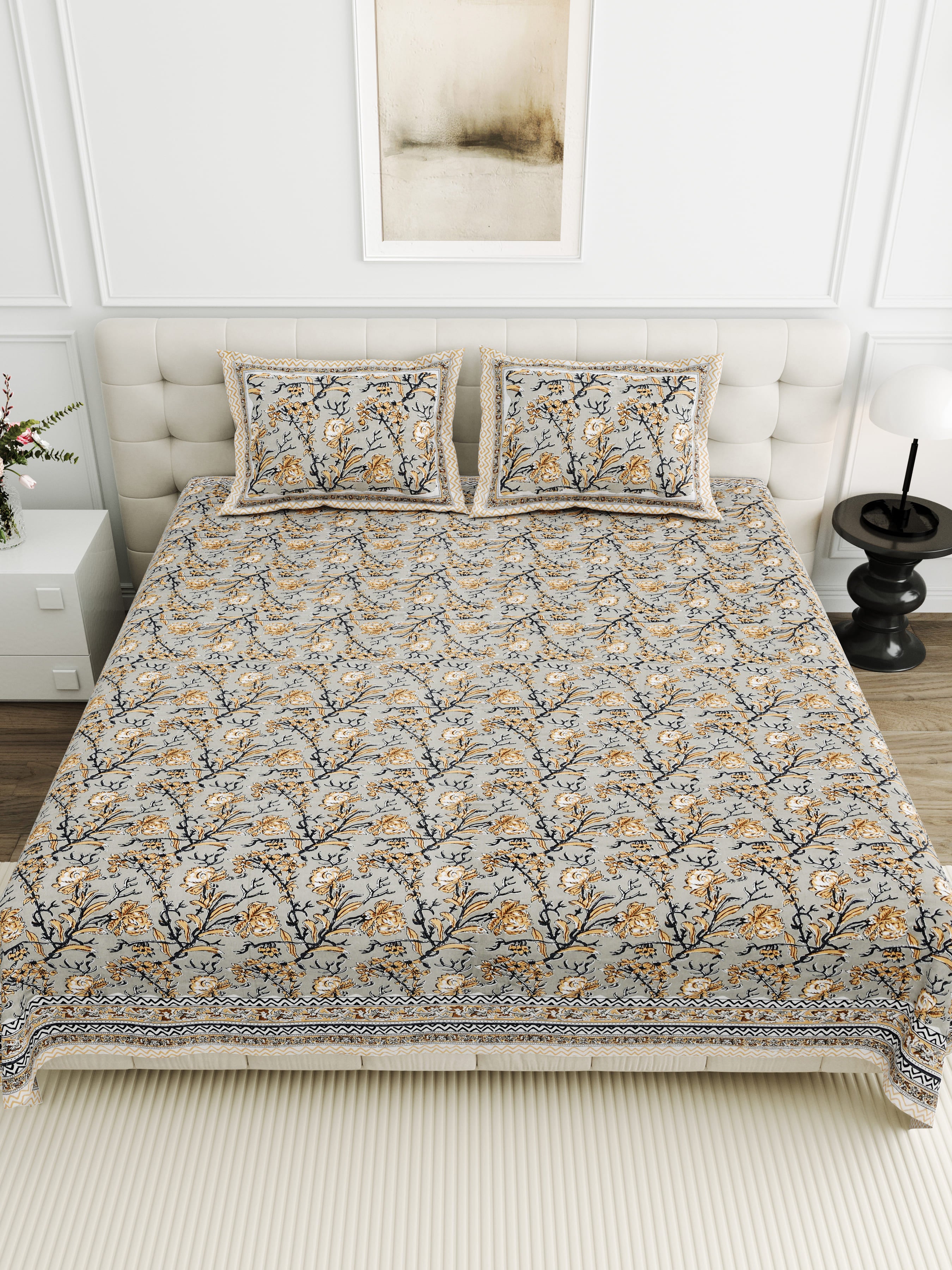 Viscose Bindaas Collection 95x108 Double Bedsheet with Elegant Floral Vine Pattern