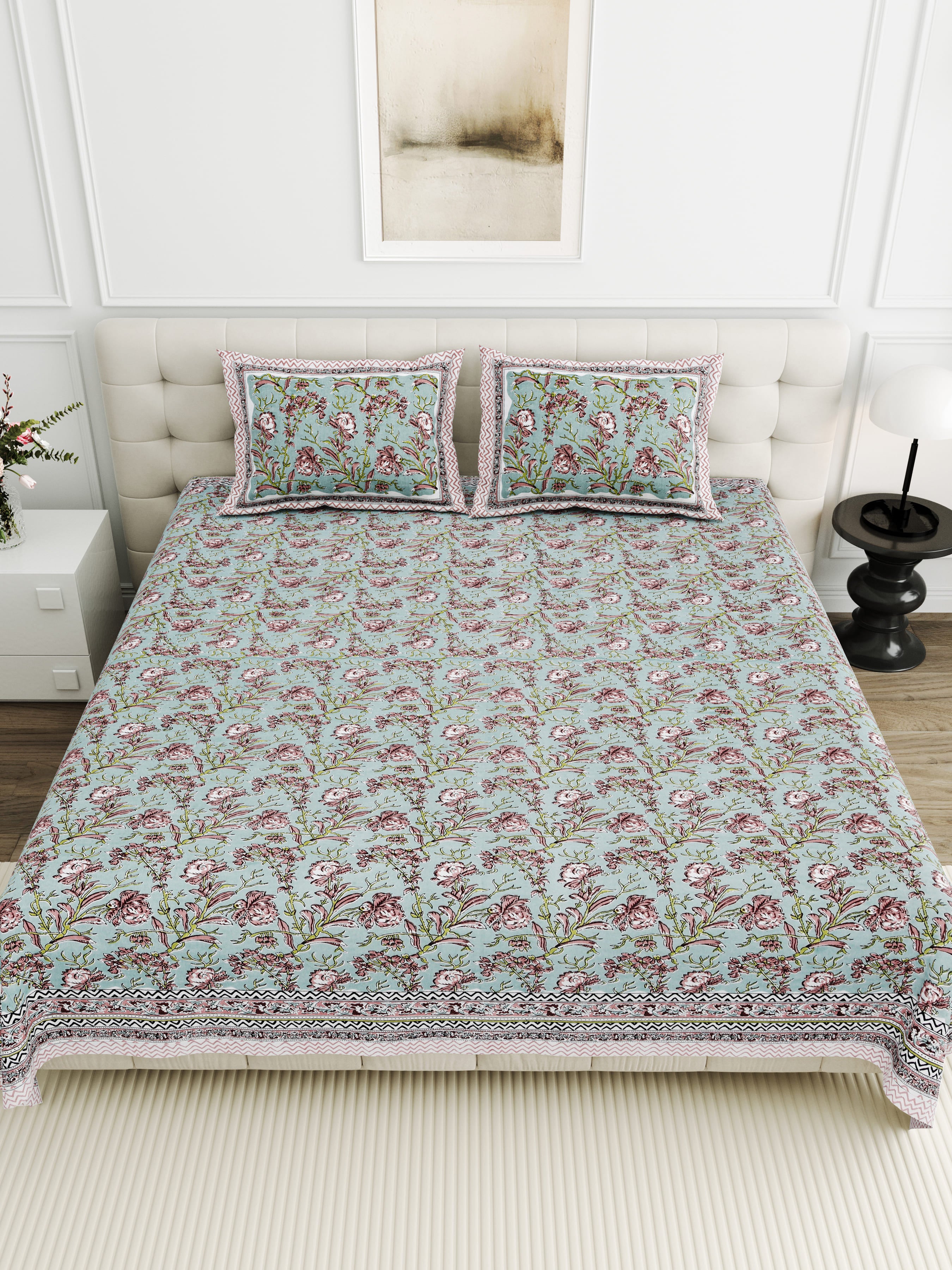Viscose Bindaas Collection 95x108 Double Bedsheet with Elegant Floral Vine Pattern
