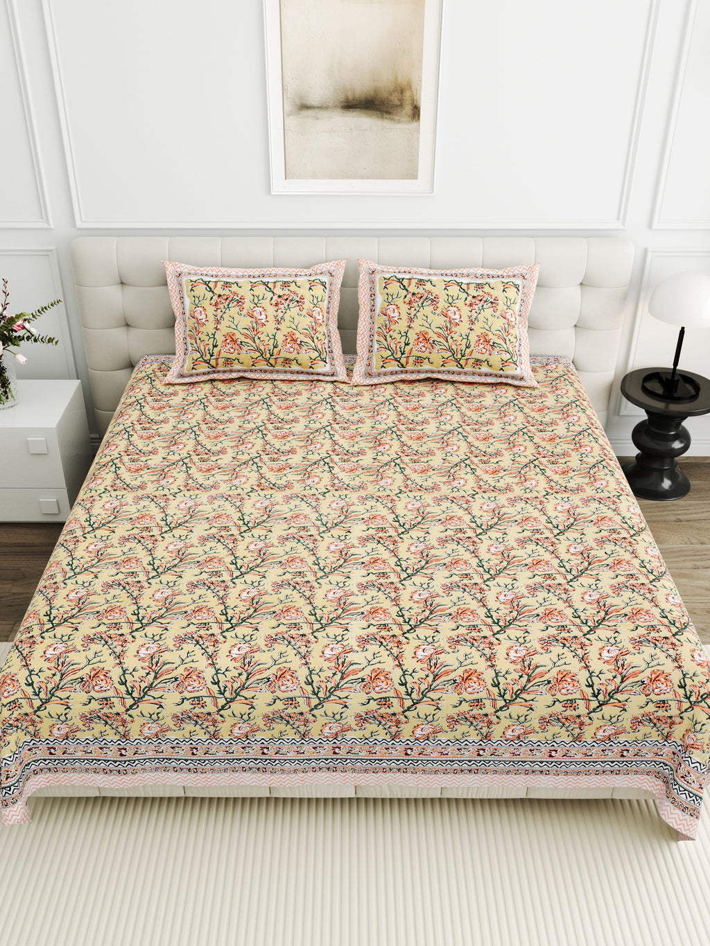 Viscose Bindaas Collection 95x108 Double Bedsheet with Elegant Floral Vine Pattern