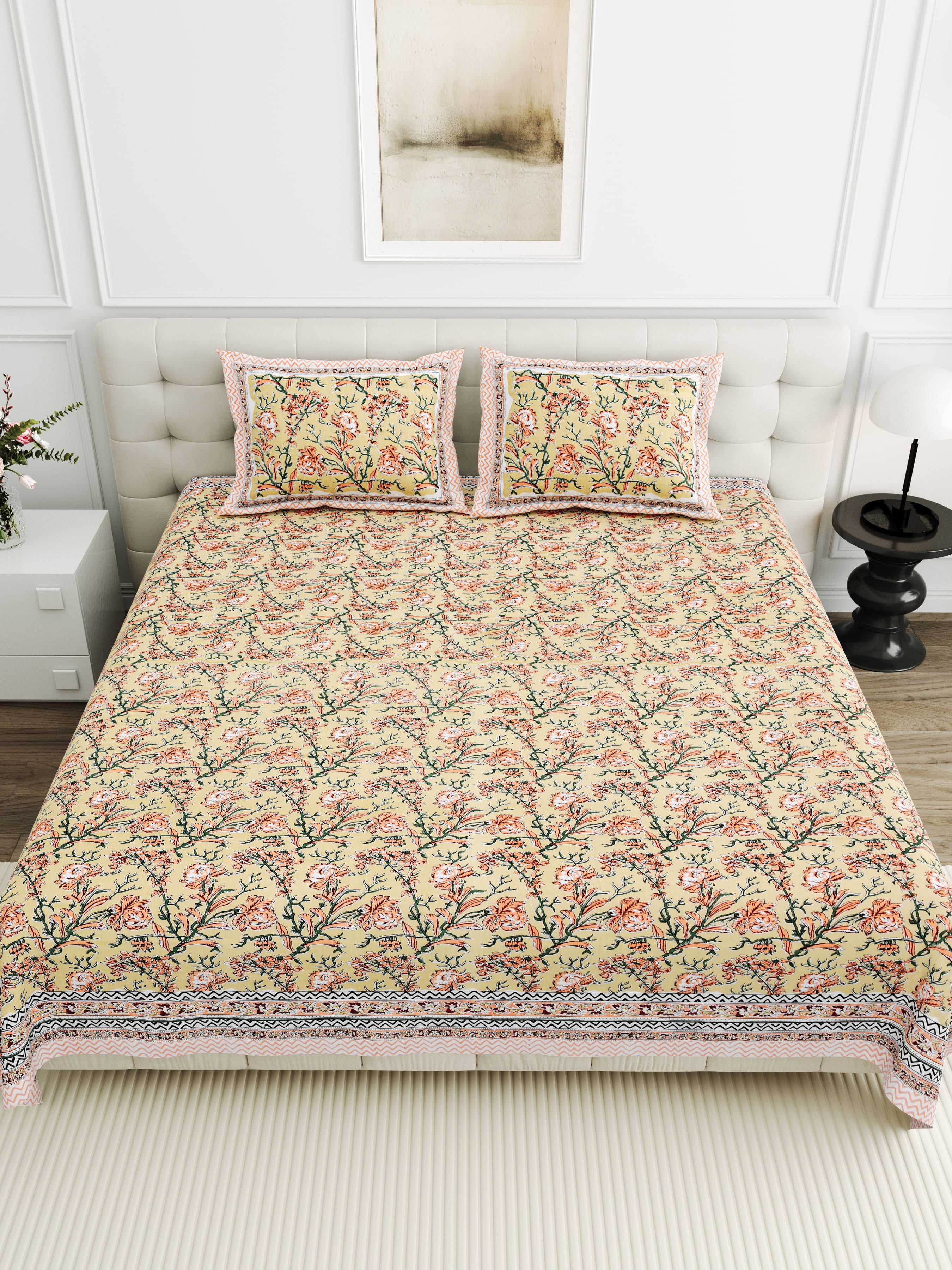 Viscose Bindaas Collection 95x108 Double Bedsheet with Elegant Floral Vine Pattern