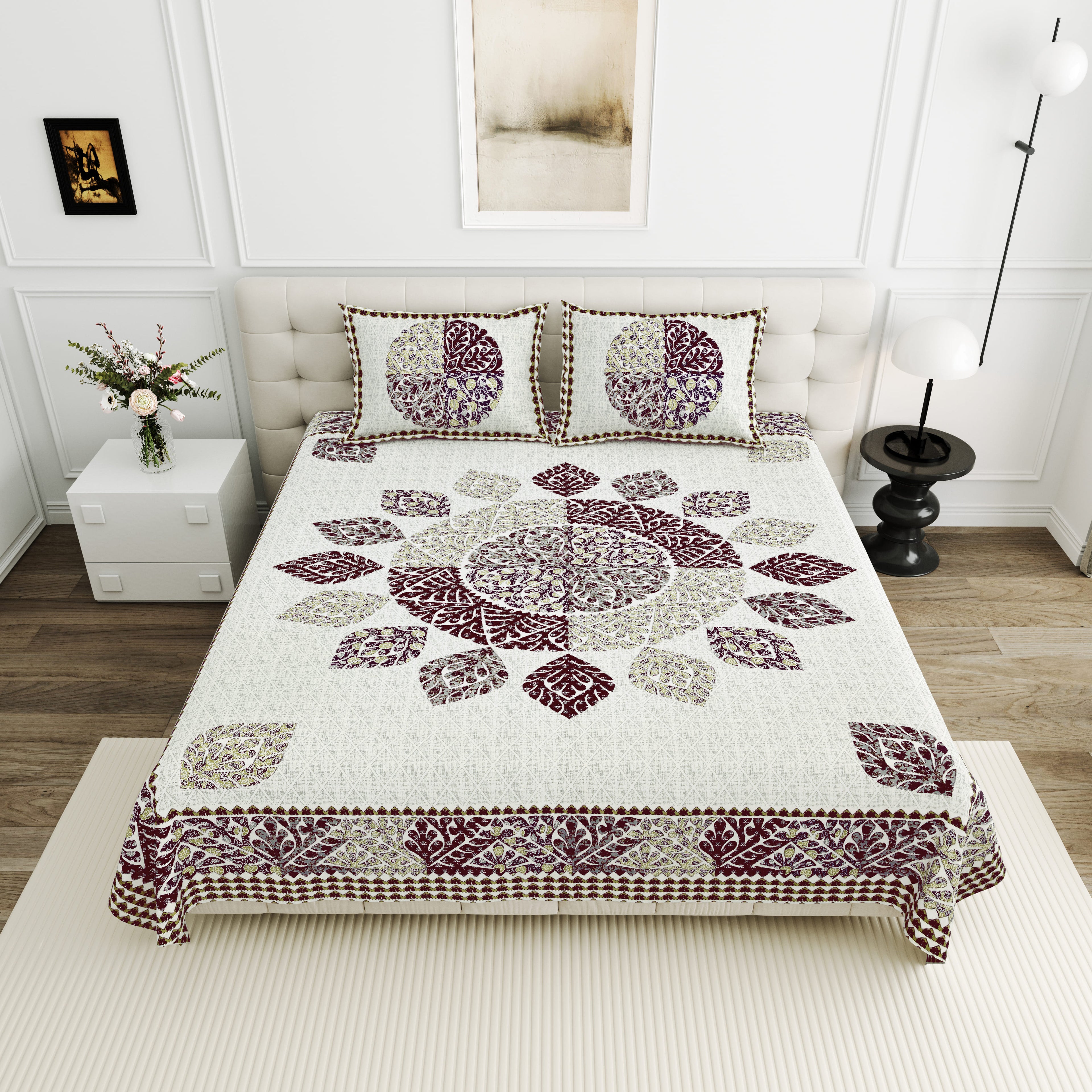 95-108 Viscose Gangour Collection Double Bedsheet with Floral Mandala Design