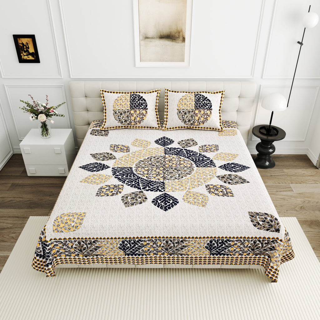 95-108 Viscose Gangour Collection Double Bedsheet with Floral Mandala Design