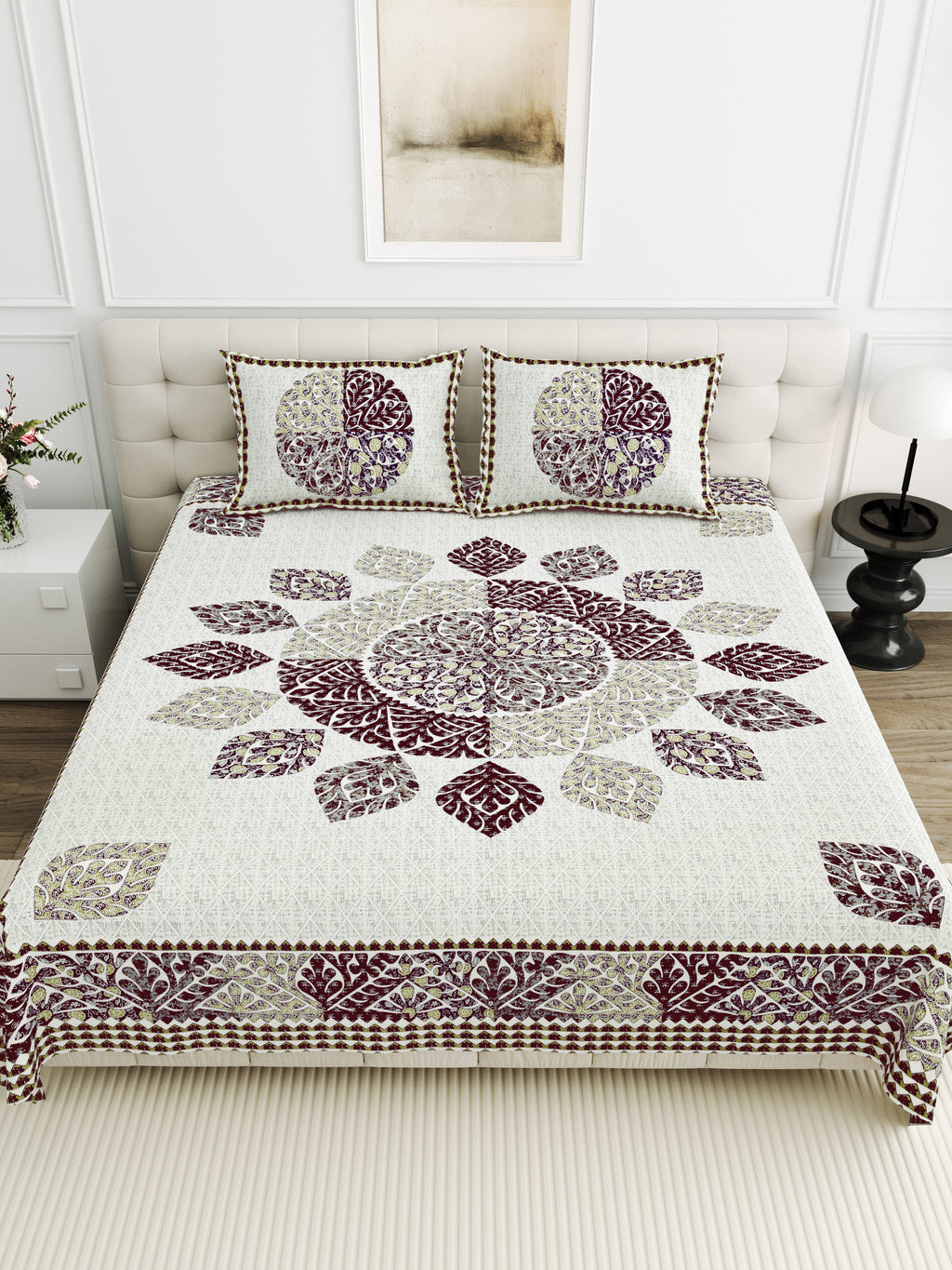 95-108 Viscose Gangour Collection Double Bedsheet with Floral Mandala Design