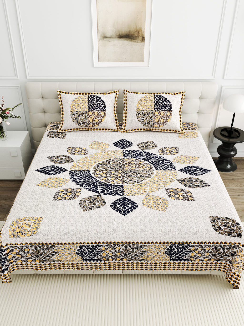 95-108 Viscose Gangour Collection Double Bedsheet with Floral Mandala Design