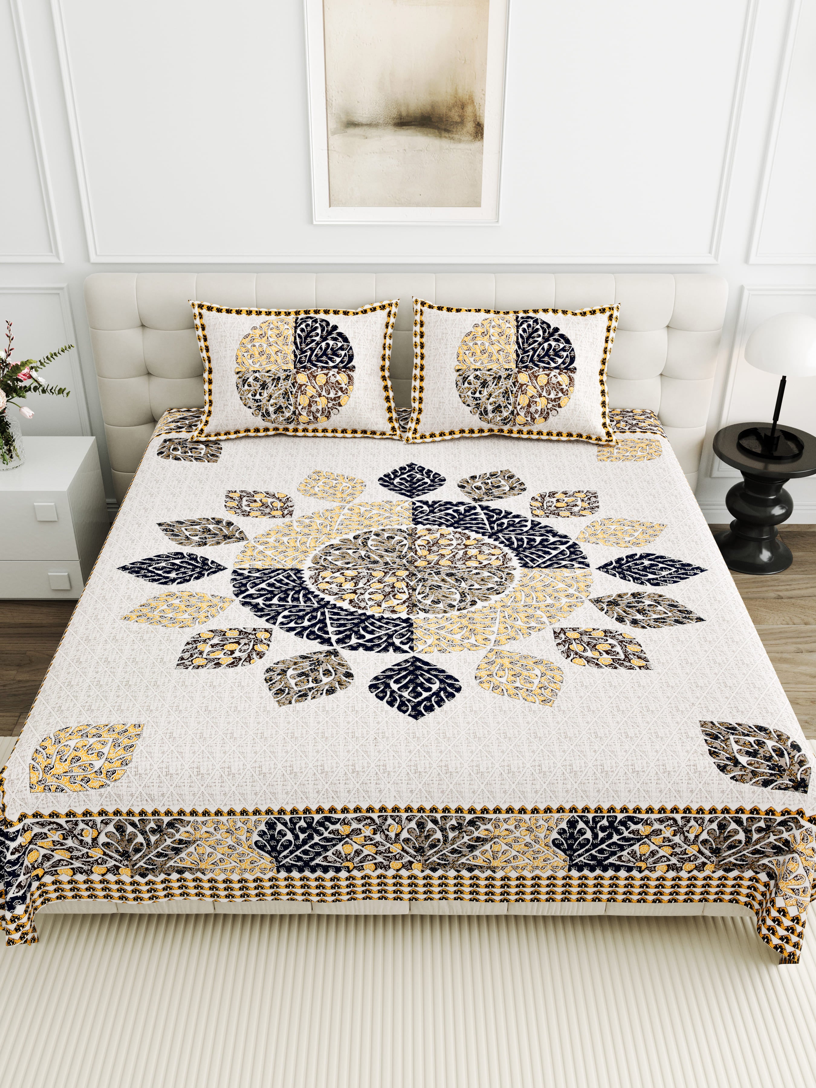95-108 Viscose Gangour Collection Double Bedsheet with Floral Mandala Design
