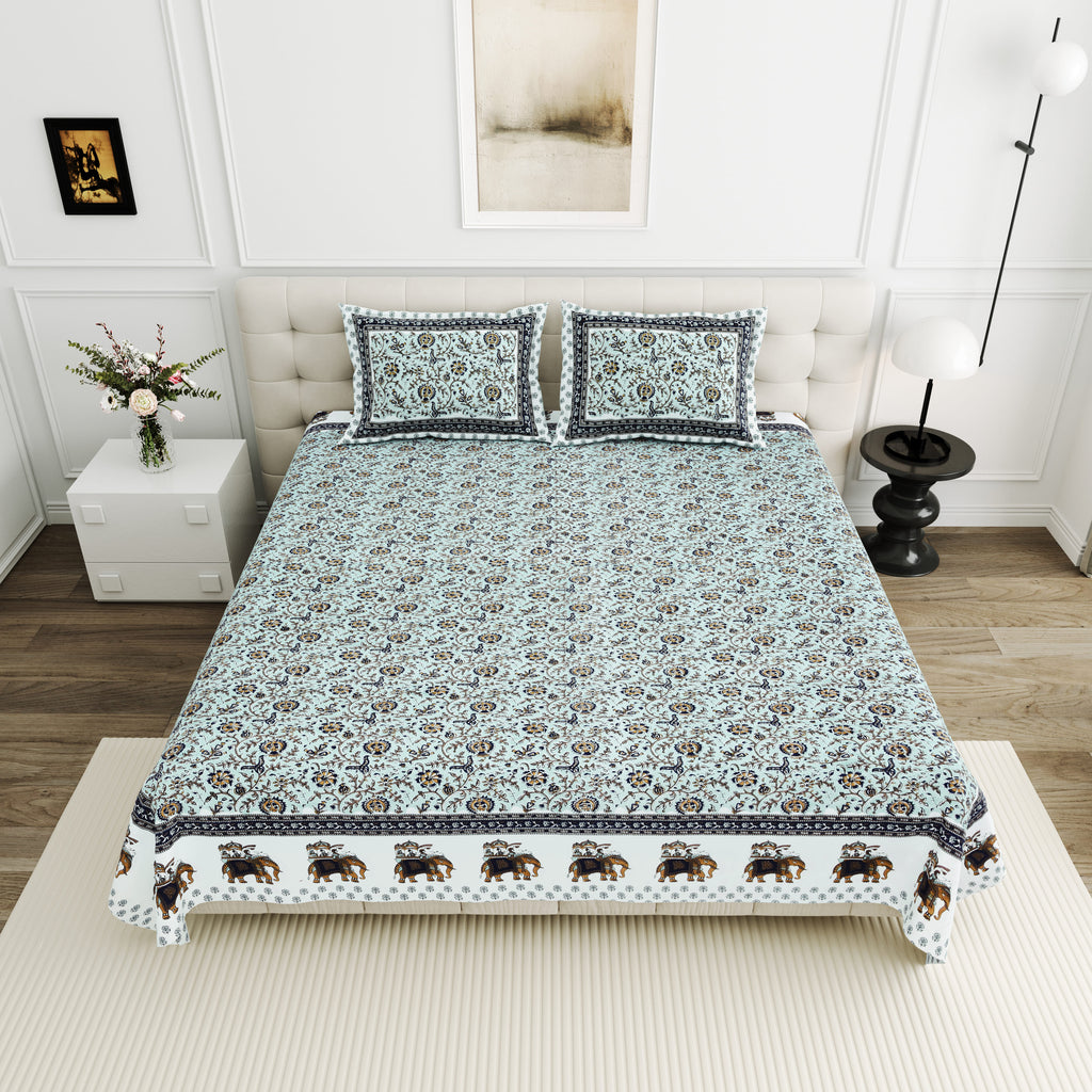 Viscose Bindaas Collection 95x108 Double Bedsheet with Heritage Elephant Border Design