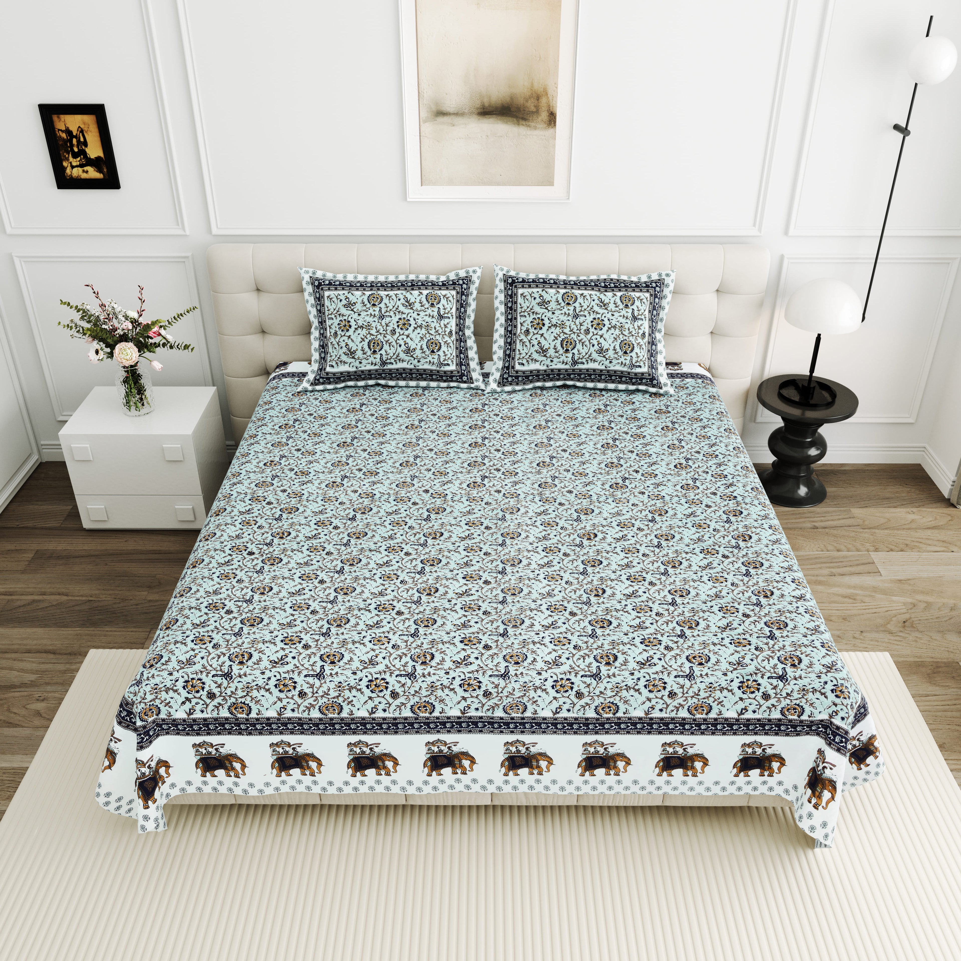 Viscose Bindaas Collection 95x108 Double Bedsheet with Heritage Elephant Border Design