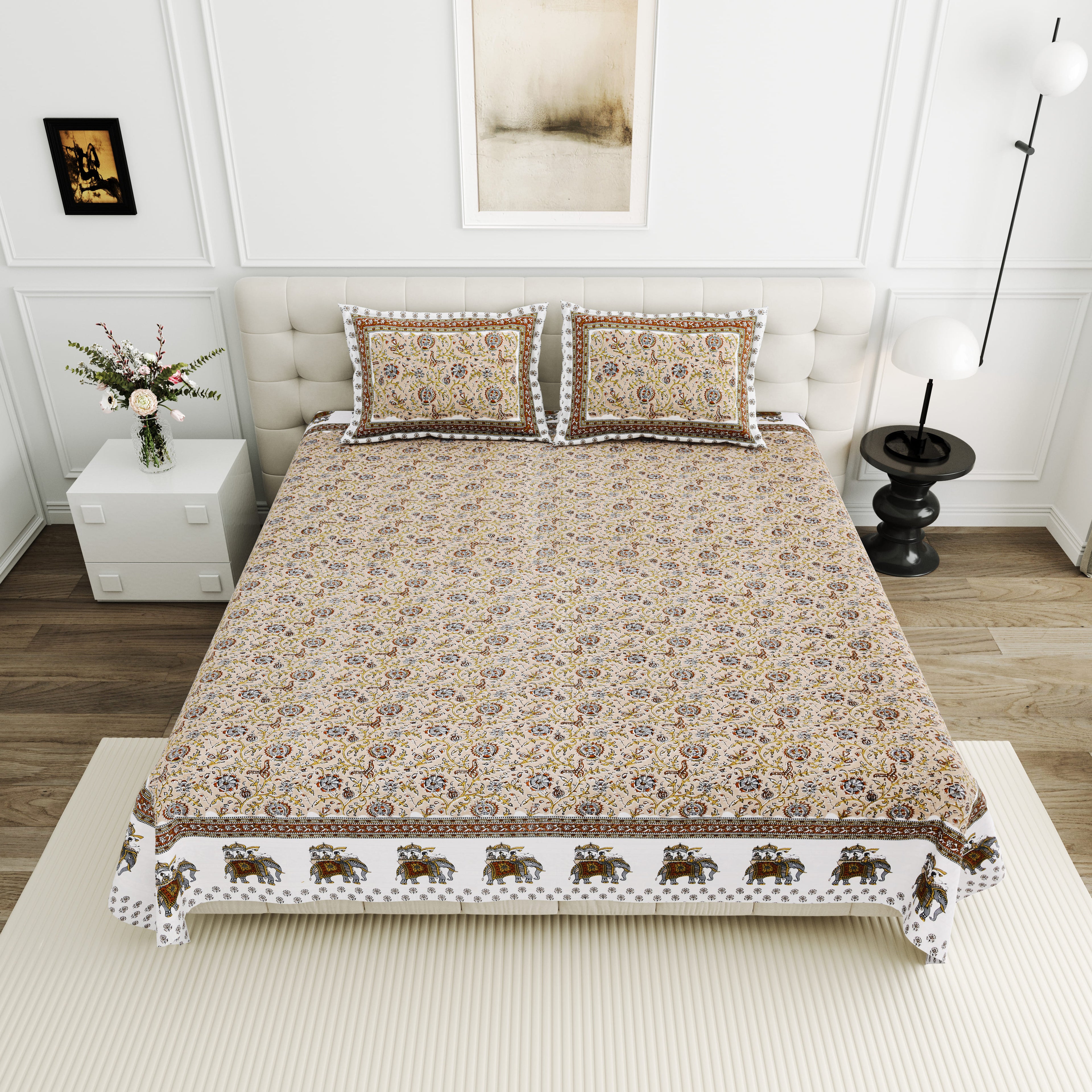 Viscose Bindaas Collection 95x108 Double Bedsheet with Heritage Elephant Border Design