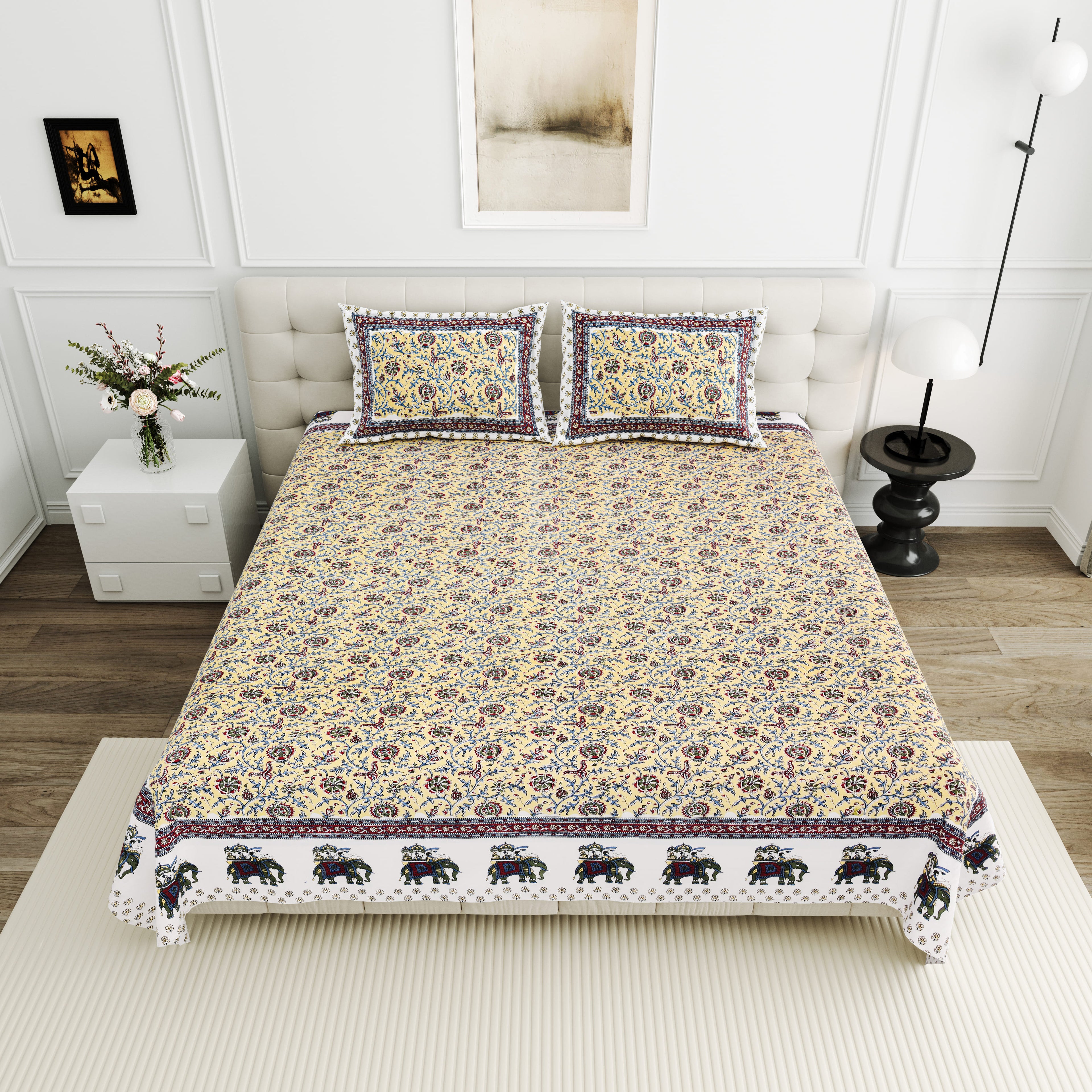 Viscose Bindaas Collection 95x108 Double Bedsheet with Heritage Elephant Border Design