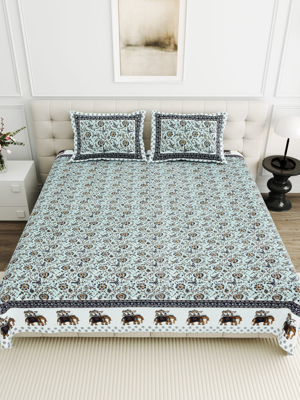Viscose Bindaas Collection 95x108 Double Bedsheet with Heritage Elephant Border Design