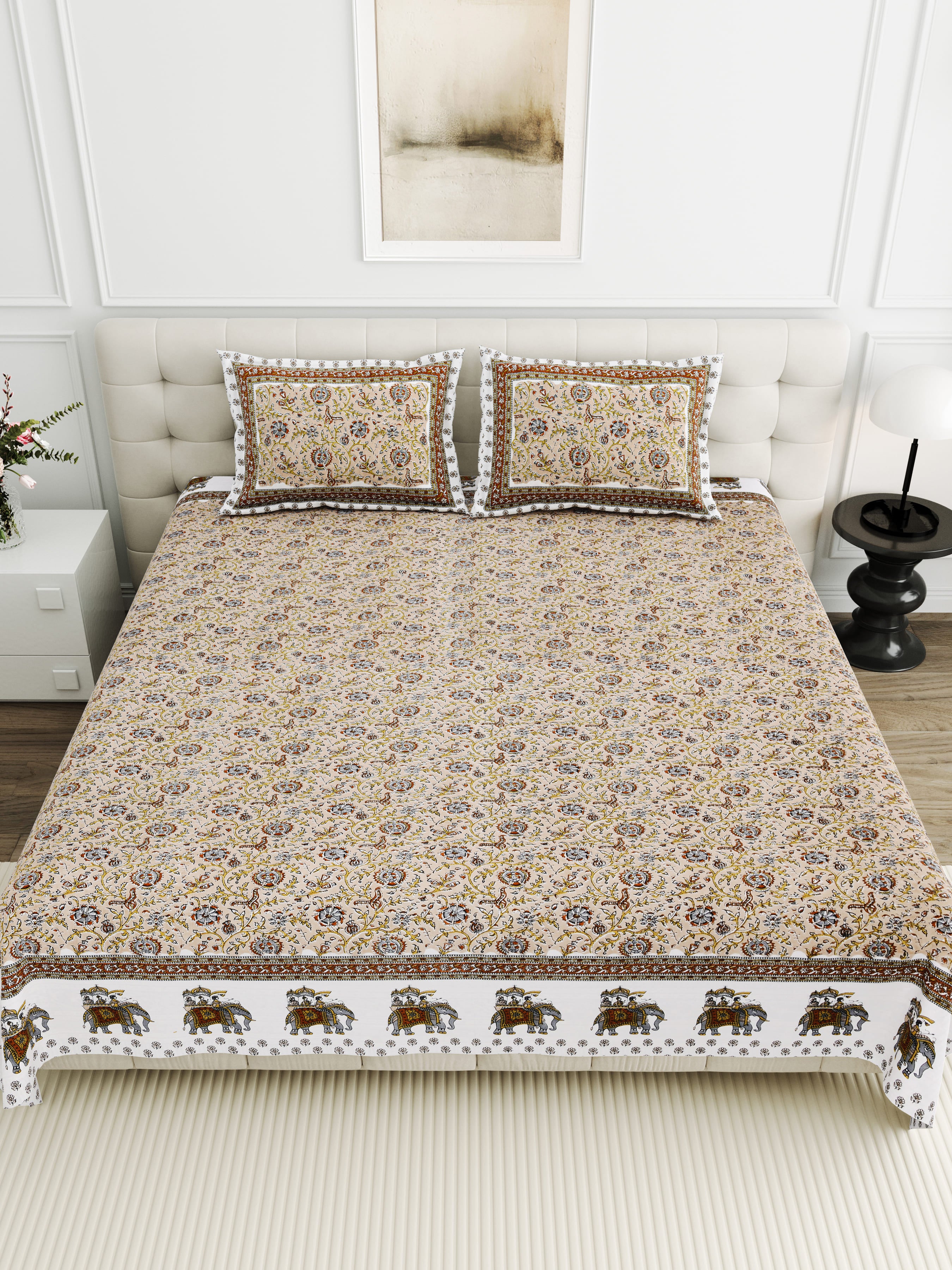 Viscose Bindaas Collection 95x108 Double Bedsheet with Heritage Elephant Border Design