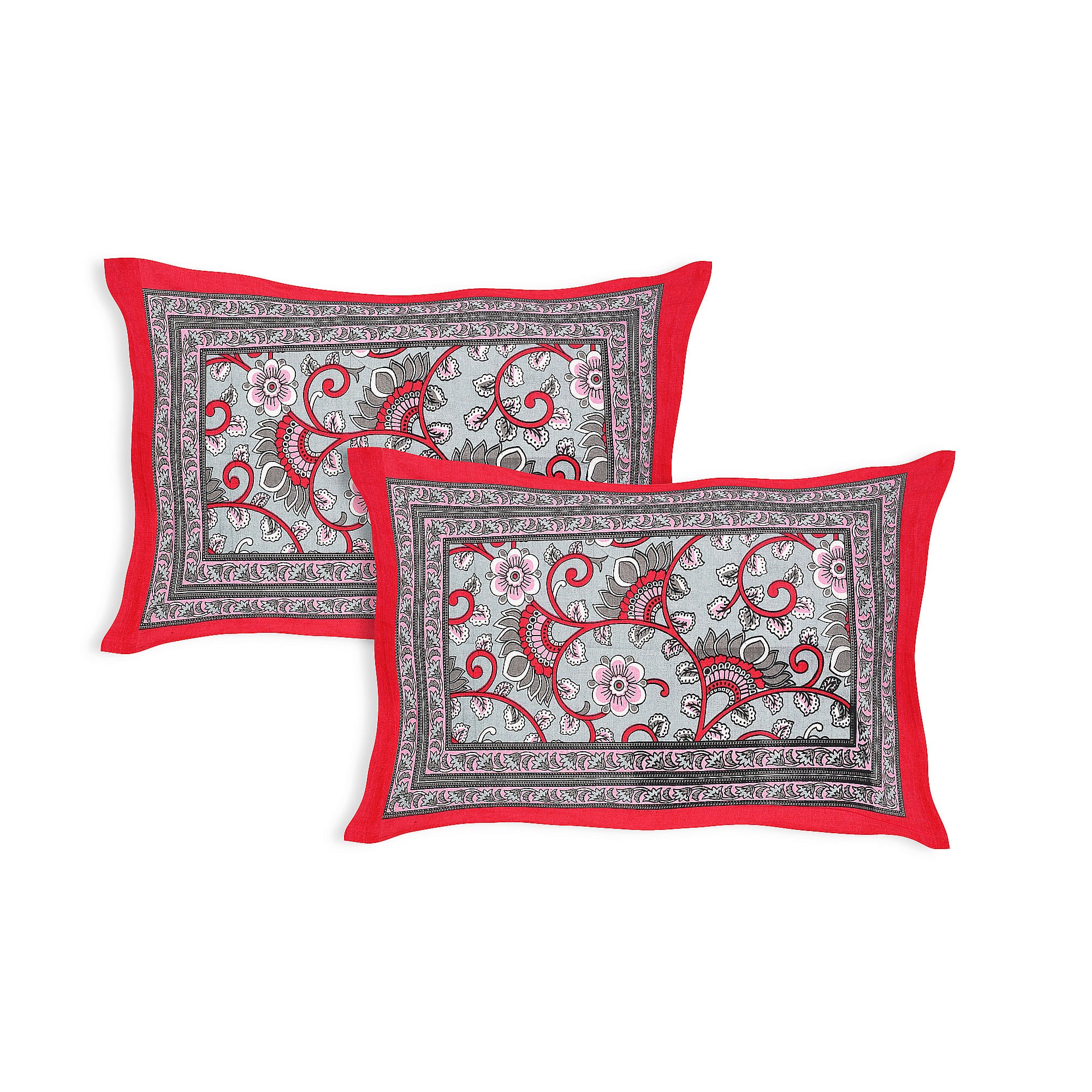 Heritage Collection Cotton Double Bedsheet with Pillow Covers | Paisley & Floral Print | 90x100 Inches