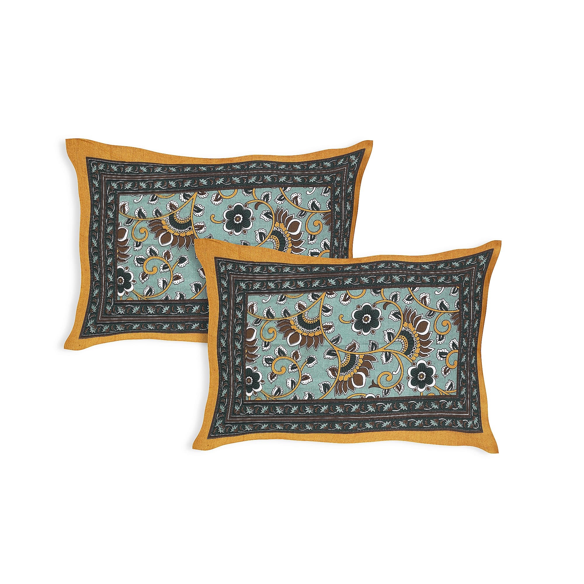 Heritage Collection Cotton Double Bedsheet with Pillow Covers | Paisley & Floral Print | 90x100 Inches
